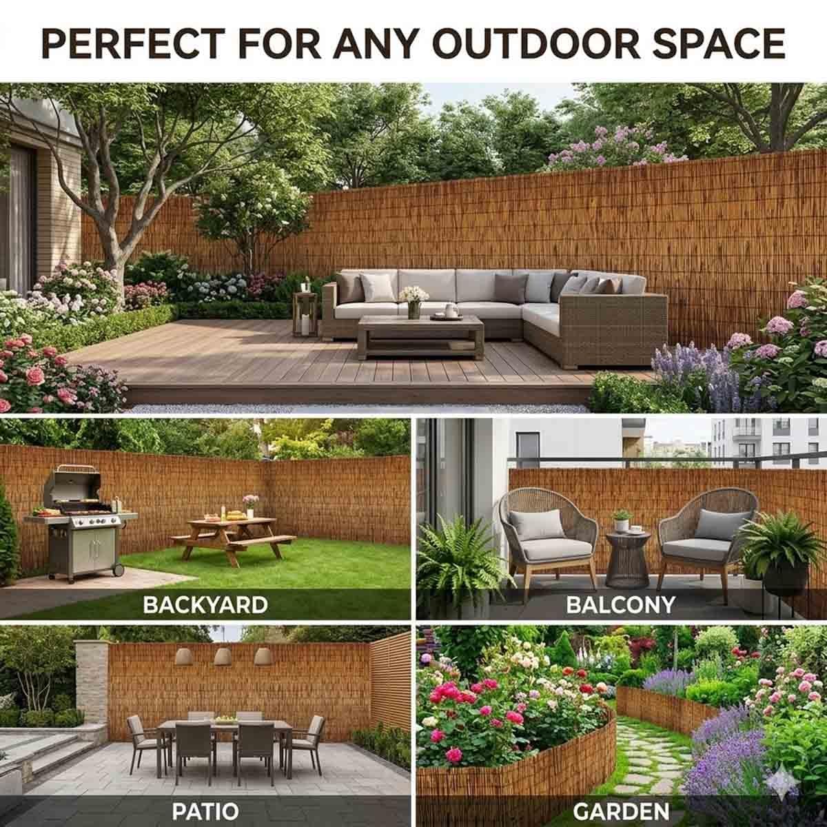 Brise Vue Balcon Occultant Et Canisse Extérieur Pour Protection Terrasse Jardin Décoration Naturelle Clôture Résistante Au Vent Sans Perçage Pare Vue Panneau Bois(Brun,H100xL800cm)