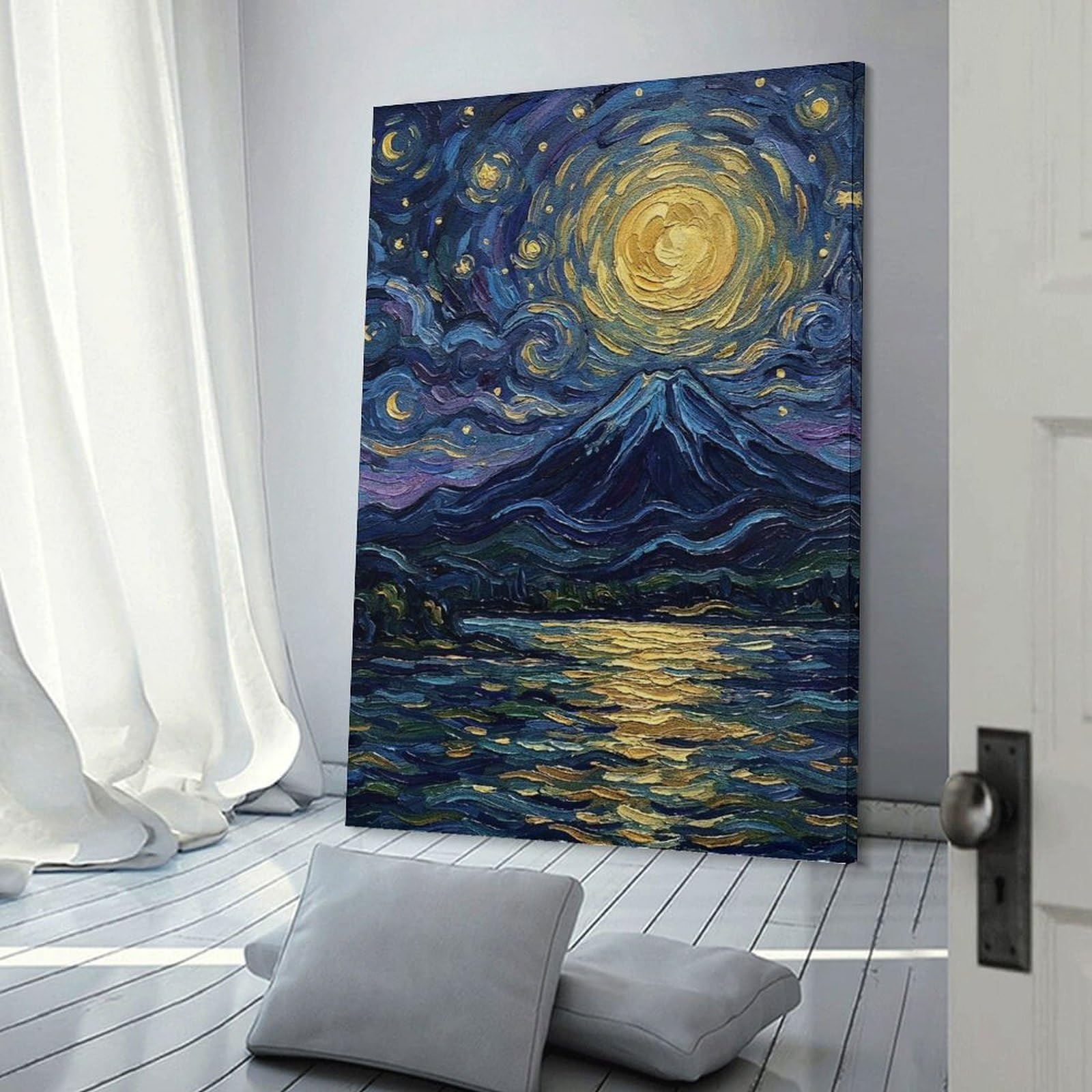 Junmoney Decorative Wall Artwork Mountain And Starry Night Painting, 24x36inch(60x90cm), for Living Room, Bedroom Or Apartment Walls, Decorative Artwork for Empty Walls