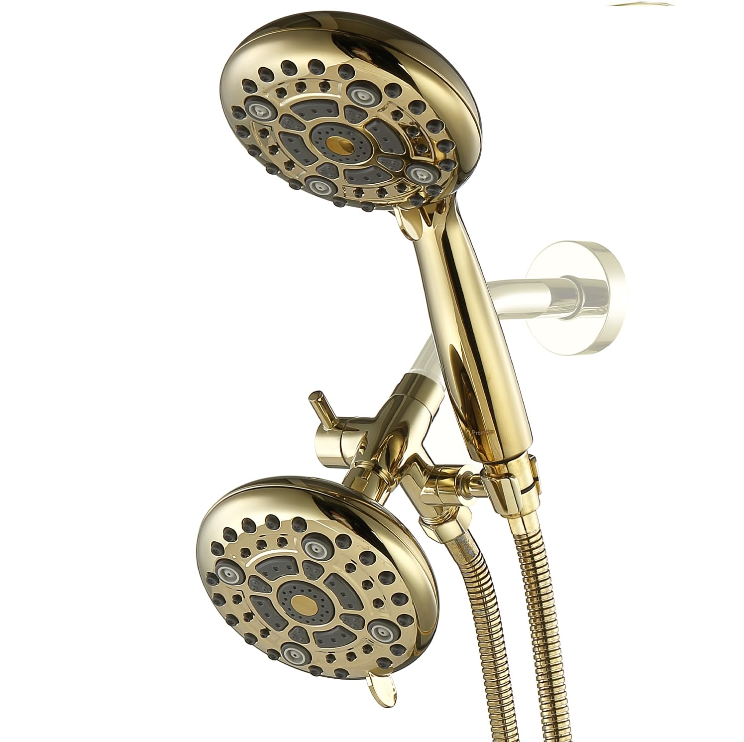 G-promise - Soffione doccia combinato ad alta pressione, tubo flessibile in acciaio inox, 3 vie in ottone massiccio (ottone lucido)