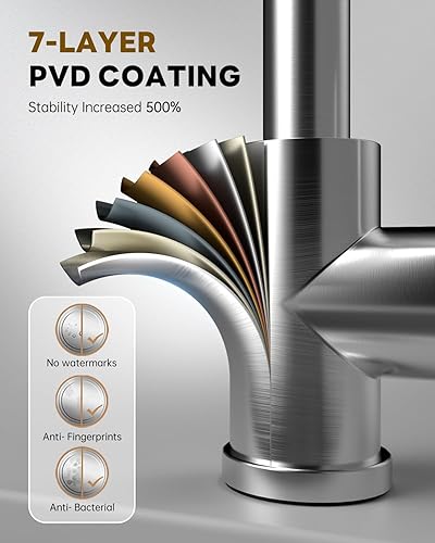 Miniatura 6 de BLYLUND Grifos de cocina con dispensador de jabón, grifo de cocina dorado cepillado con rociador desplegable 3 modos, grifos de fregadero de cocina