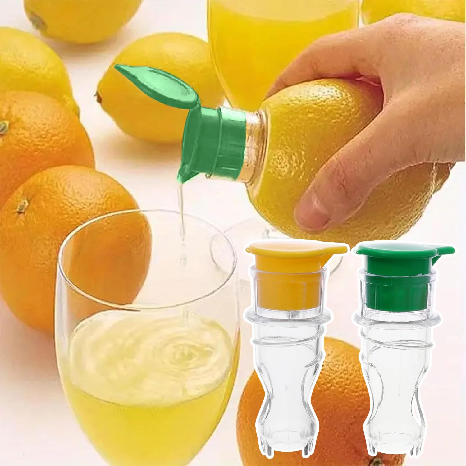 2Pcs/Set Lemon Orange Juicer Manual Hand Squeezer, Hand Press Juicer for Lemon Citrus Manual Citrus Press Squeezer Bar Tool (Yellow+Green, 8x3.6cm)