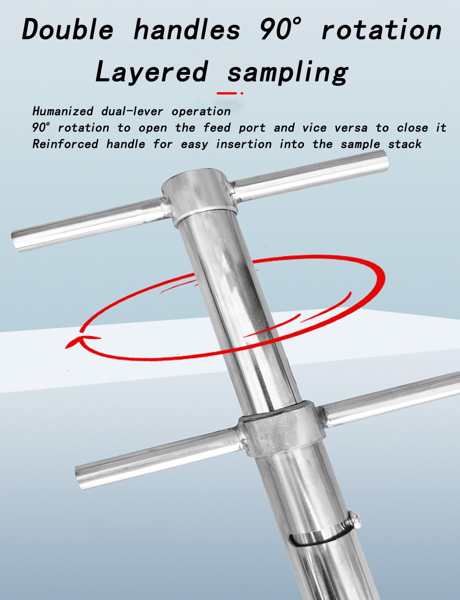 Sonda de muestreo de grano de acero inoxidable de 25 mm con mango giratorio, diseño de doble tubo, longitud ajustable de 0,5 a 1,5 m, ideal para muestreo preciso de suelo y grano