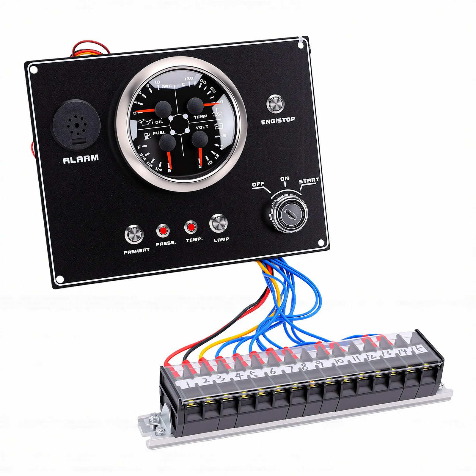 Goshyda Panel de Instrumentos para Barcos 4 en 1 de 12 V, Grupo de Indicadores Multifunción con Nivel de Aceite, Presión de Aceite, Temperatura del Agua, Voltímetro para Yates, Vehículos