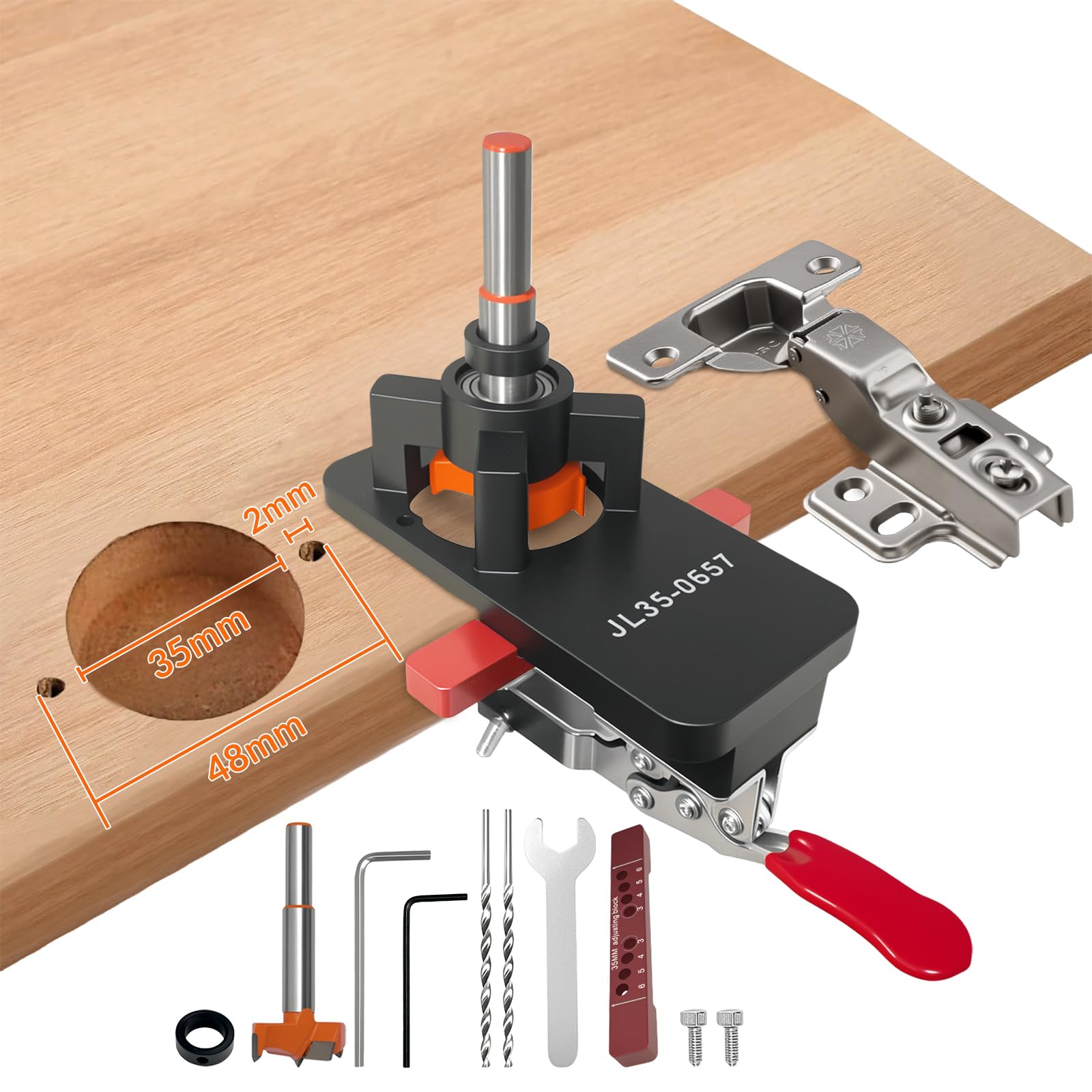35mm Bisagra Oculta Jig, Plantilla de Perforación de Bisagra Localizador de Perforadoras Herramienta para Muebles de Madera Puerta Gabinetes Herramientas de Carpinteria Plantilla de Perforación