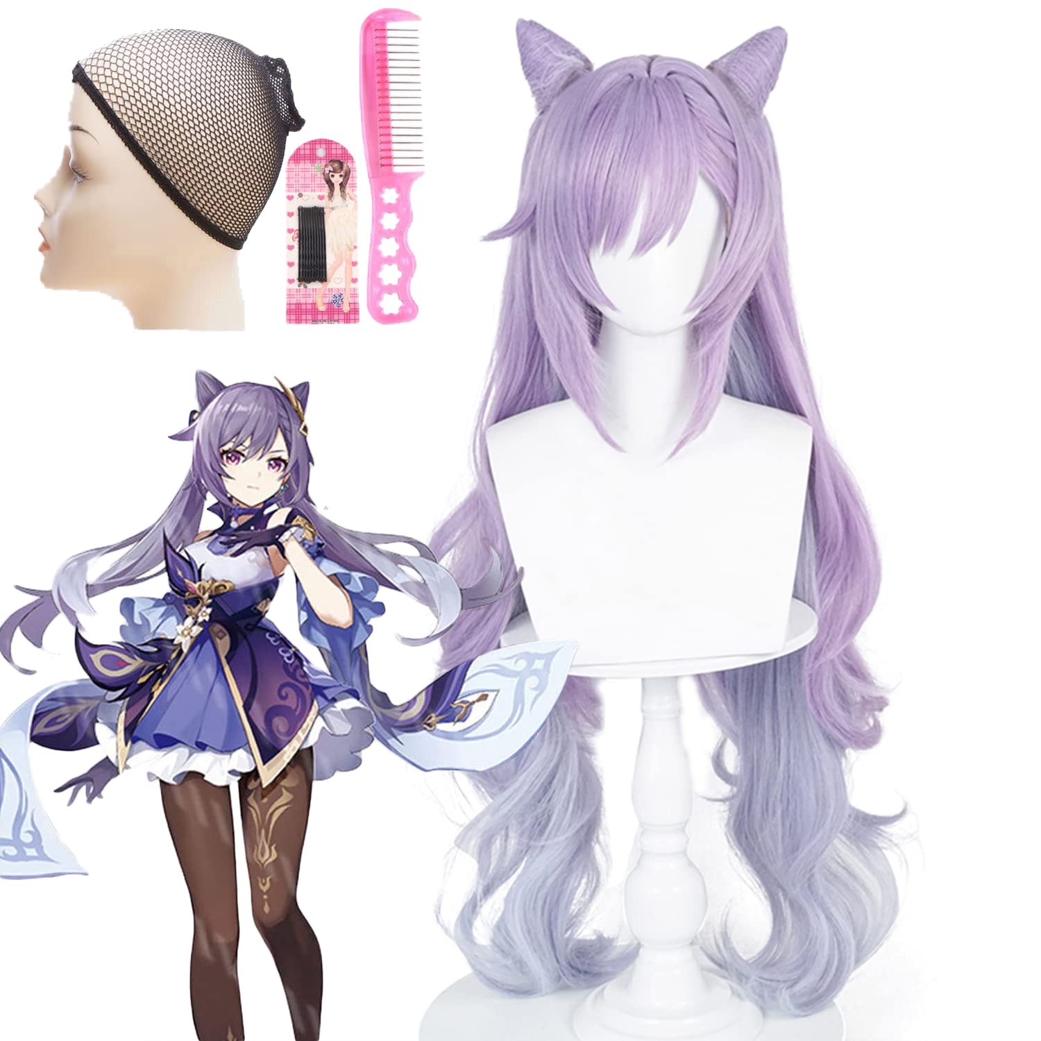 Cosplay Wig Genshin Impact Keqing Anime Wig Purple gradient medium long hair with Free Wig Cap for Comic Con, Cosplay show, Halloween