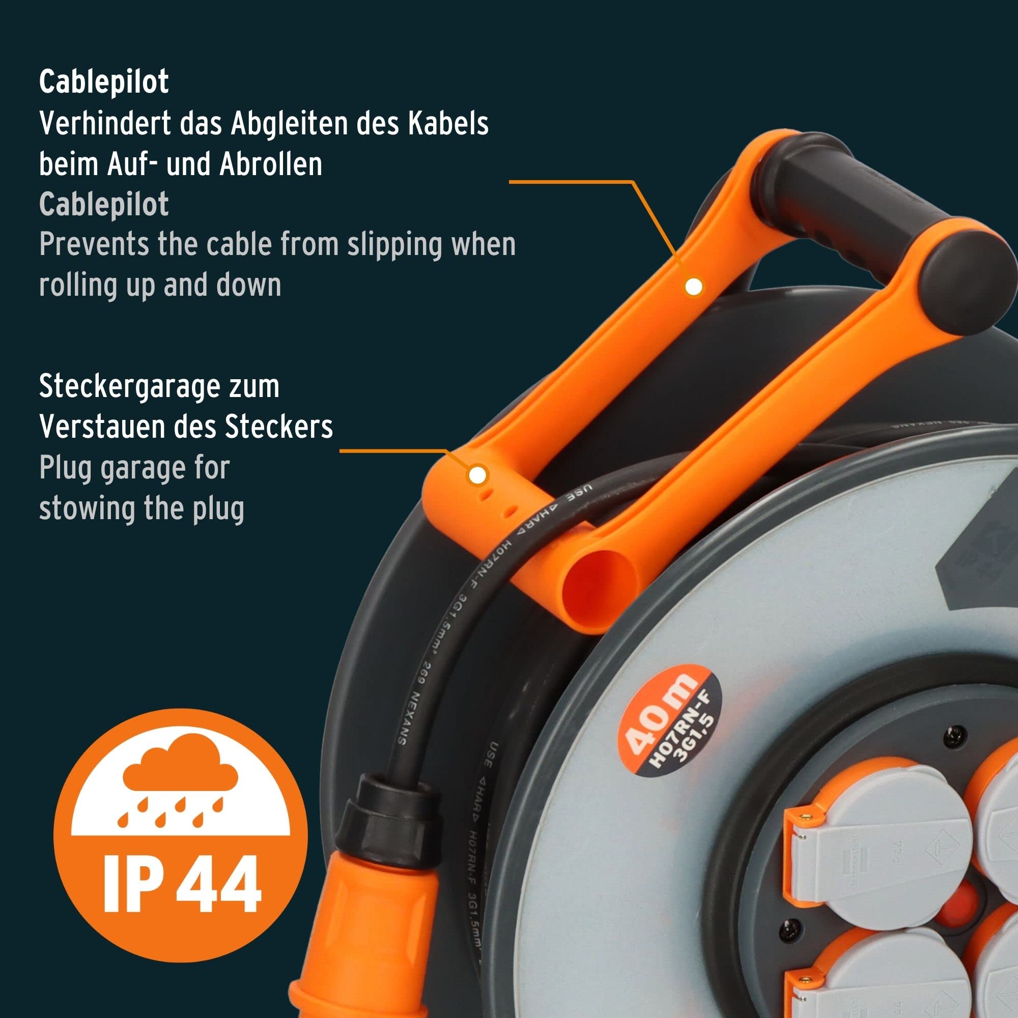 Brennenstuhl professionalLINE SteelCore Kabeltrommel SC 4100 IP44 (40m, Trommelkörper aus Stahlblech, Baustelleneinsatz und ständiger Einsatz im Freien, BGI 608, Made in Germany)