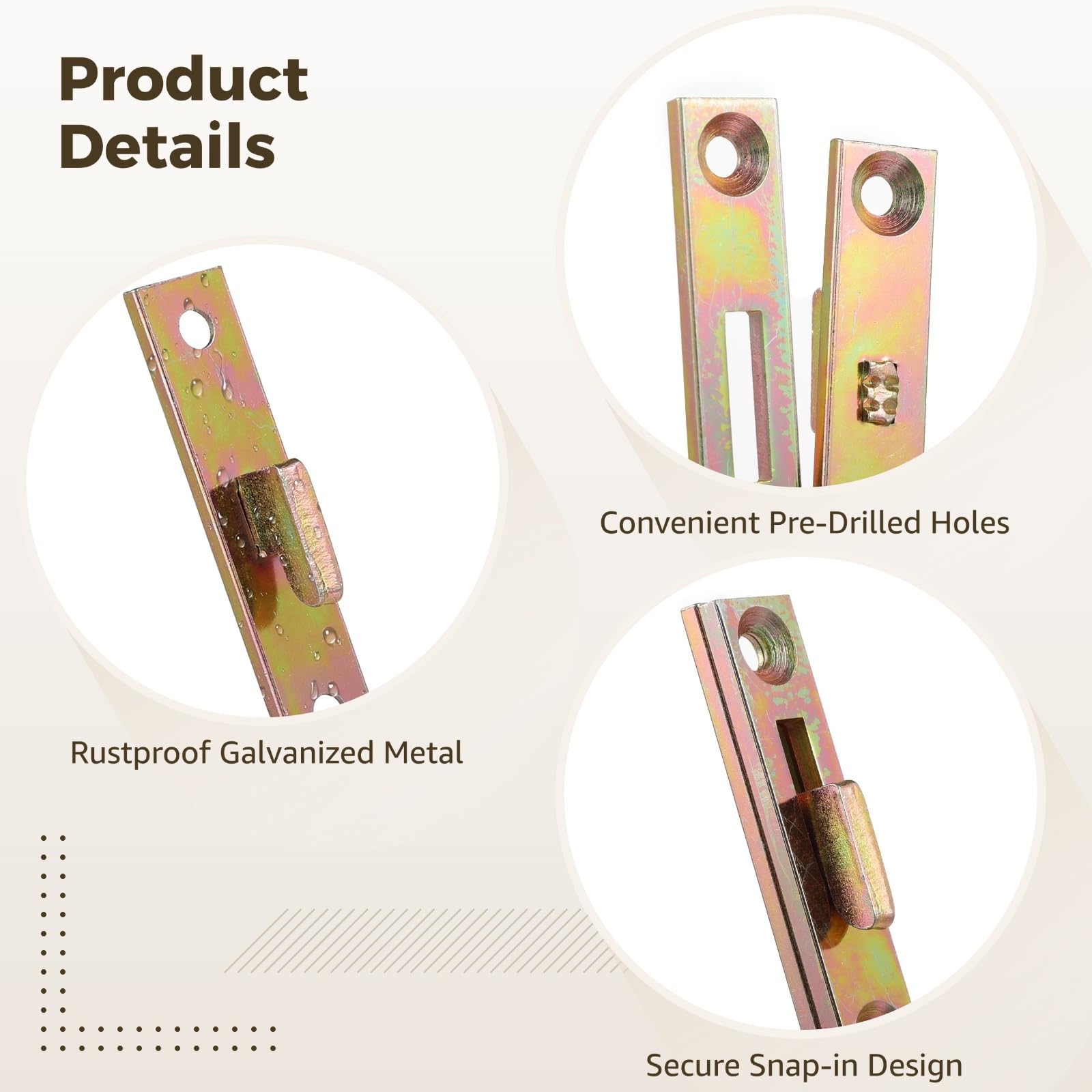 4 Pairs Rustproof Galvanized Bed Rail Connectors, Heavy Duty Metal Snap-in Brackets for Wooden Frames, 5 in for Beds, Sofas, Planter Boxes