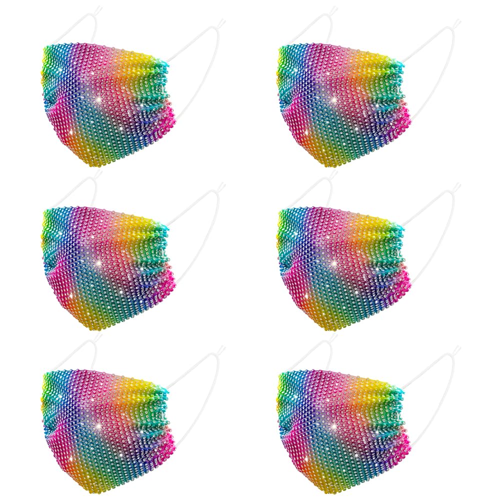 6 Pcs Color5 Face Cover Mesh Face Mask Sparkly Bling Glitter Face Mask Mouth Shield Womens Halloween Costume 2026 Decor Cute Clothing Party for Adult Women Mask Woman Christmas Party Decorations