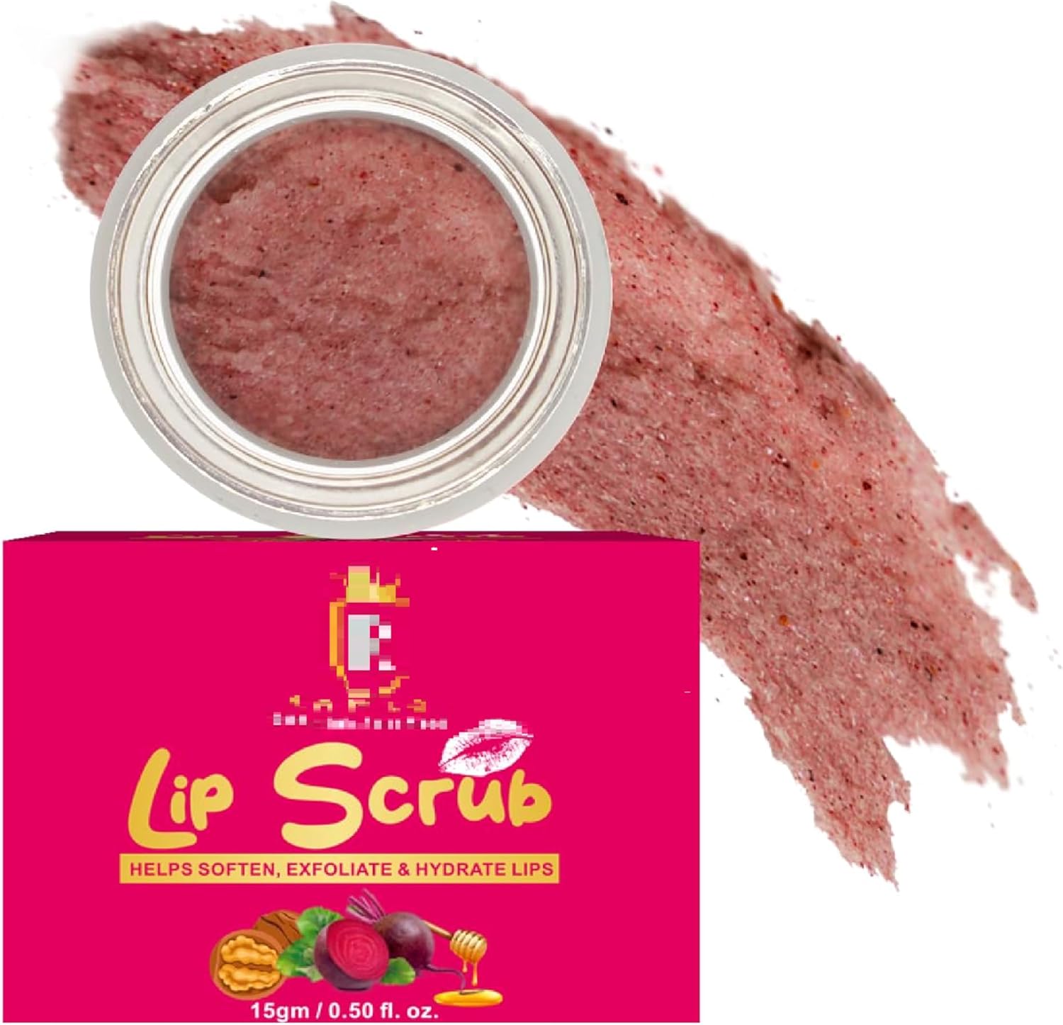 QURA Lip Scrub Balm for Men and Women. Removes Dark Lips, Dry Lips, Chapped Lips, and Lipstick Stains. with Beetroot, Vitamin C, Honey&Walnut/Chemical Free - 15 g