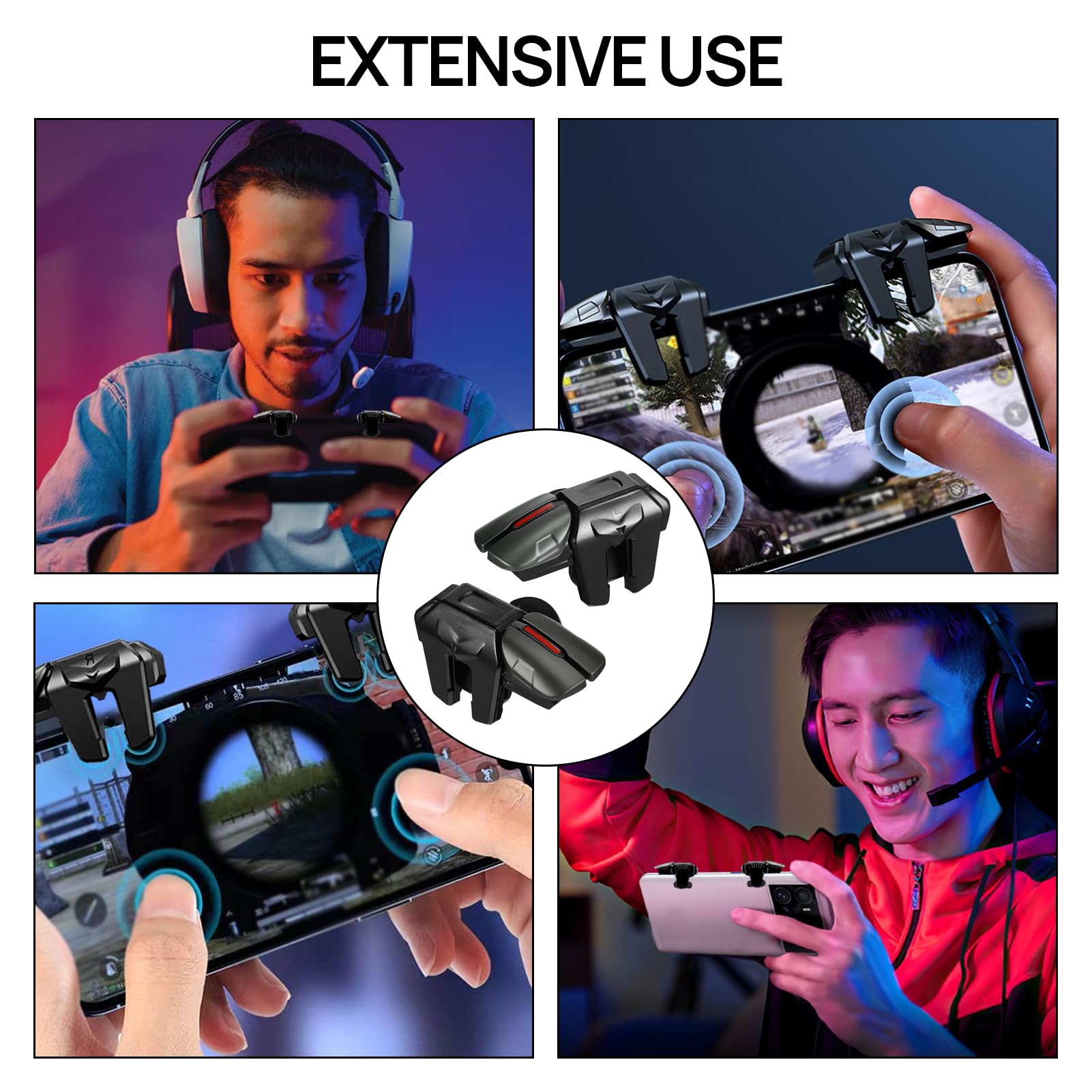 DONOONIS Joystick per Telefono, Triggers 6 Dita per iPhone e Android, Grilletti L1R1 L2R2 Rapid-Fire per PUBG, Tiro Veloce Smartphone Mobile Gamepad