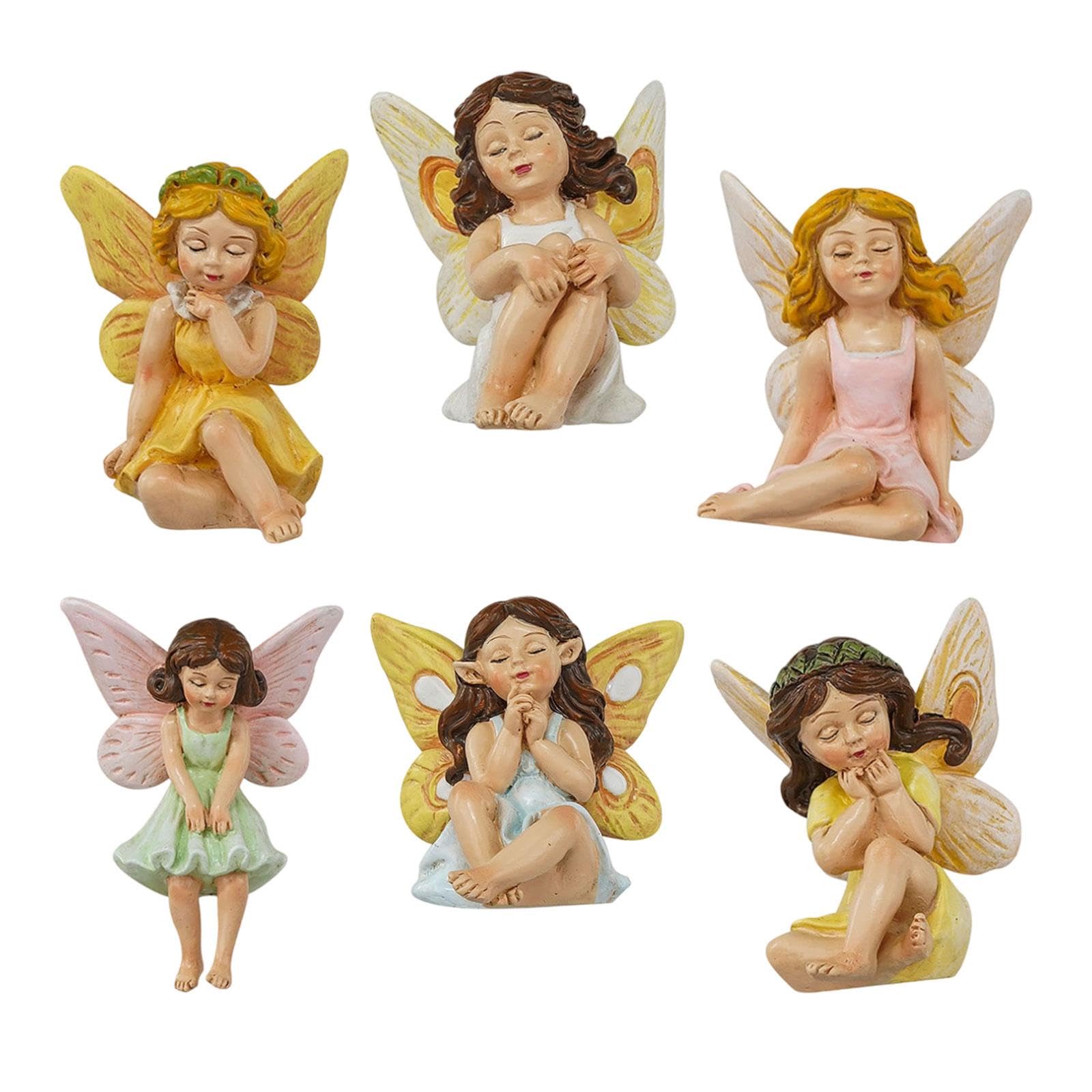 Set di 6 Statue Fatate da Giardino per Vasi di Fiori, Case, Aiuole