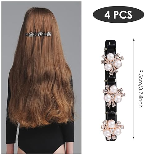 Miniatura 2 de WLLHYF 4 pinzas de pelo trenzadas con piedra de cristal brillante horquilla de cocodrilo con diamantes de imitación de metal plateado pinzas para el