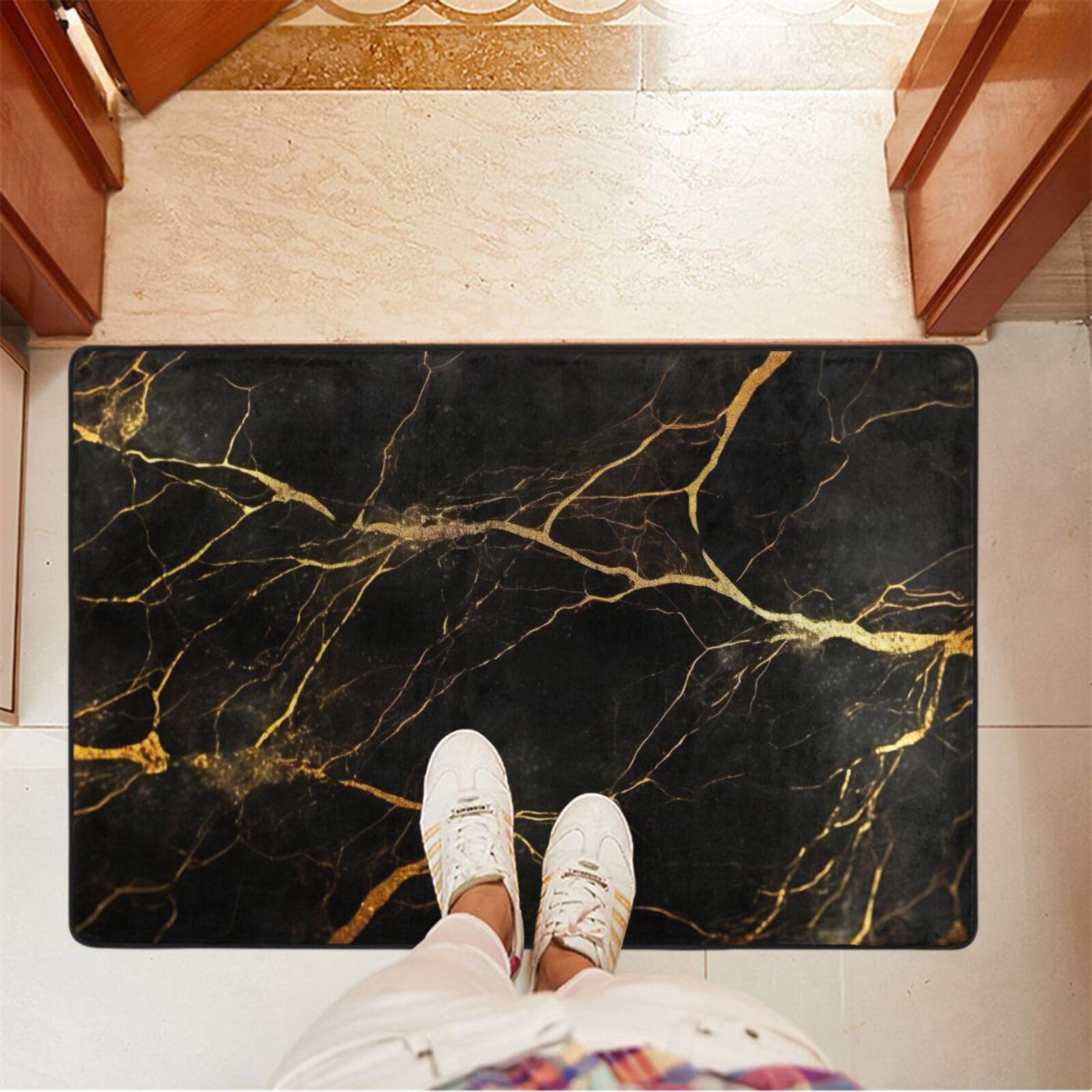 UMIRIKO Black Gold Marble Kitchen Rug Mats Anti Fatigue Non Slip Mats Kitchen Mats for Floor Kitchen Decor 36x24 Inch 202a4680
