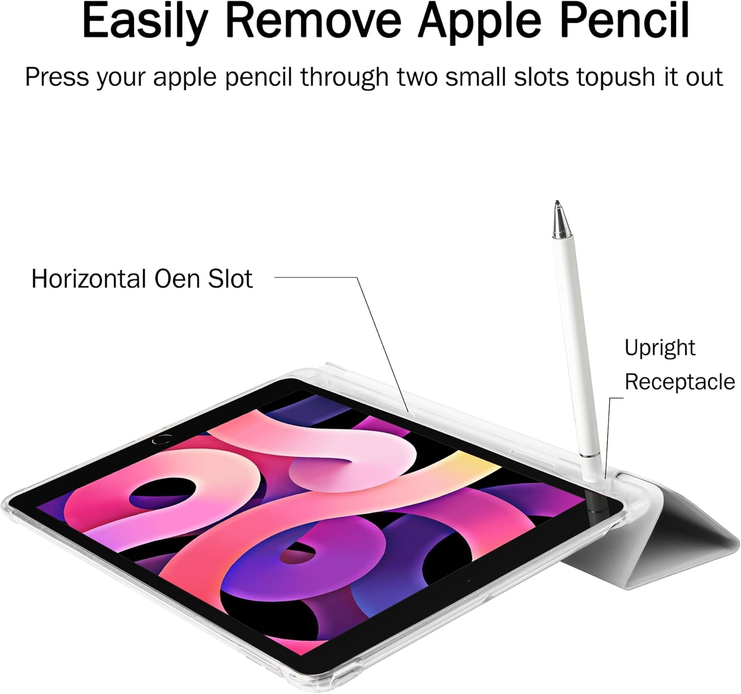 Idocolors Cute Funny Animal Case for 10.2-Inch iPad 2019/2020/2021(7th/8th/9th Gen), Built-in Pencil Holder with Soft TPU Clear Back Shell, Auto Wake/Sleep, Happy Orange Cat - Image 4