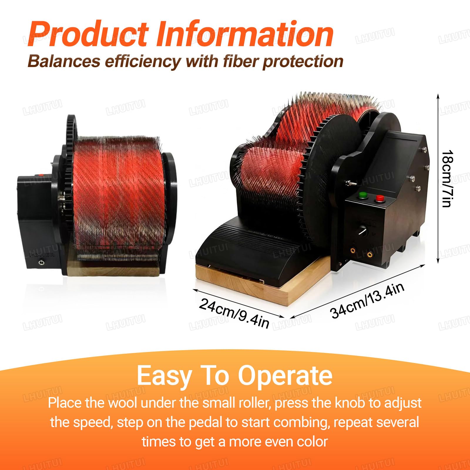 Wollkardenmaschine Mit Breiter Trommel, Elektrische Wollkardenmaschine, Wolltrommelkardierer, 50W, 56RPM Kämmen, Einstellbare Geschwindigkeit, Für Wolle-Faser-Mischen & Kämmen, DIY Filzen, Spinnen
