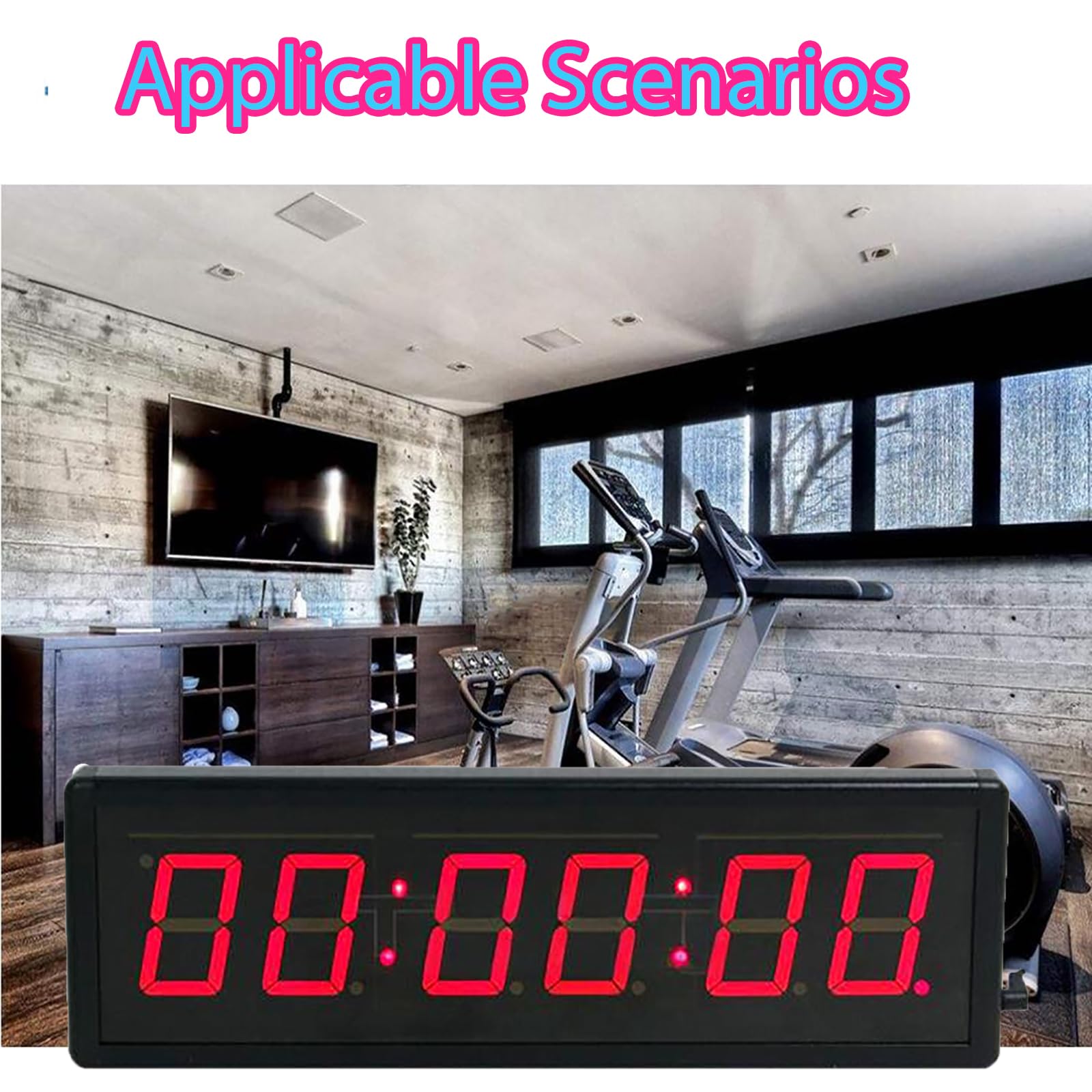 Temporizador de intervalo LED, temporizador de gimnasio con pantalla de 2.3 pulgadas, 3 niveles de brillo, conmutable de 12/24 horas, cuenta regresiva/cuenta arriba/cronómetro, para entrenamientos en