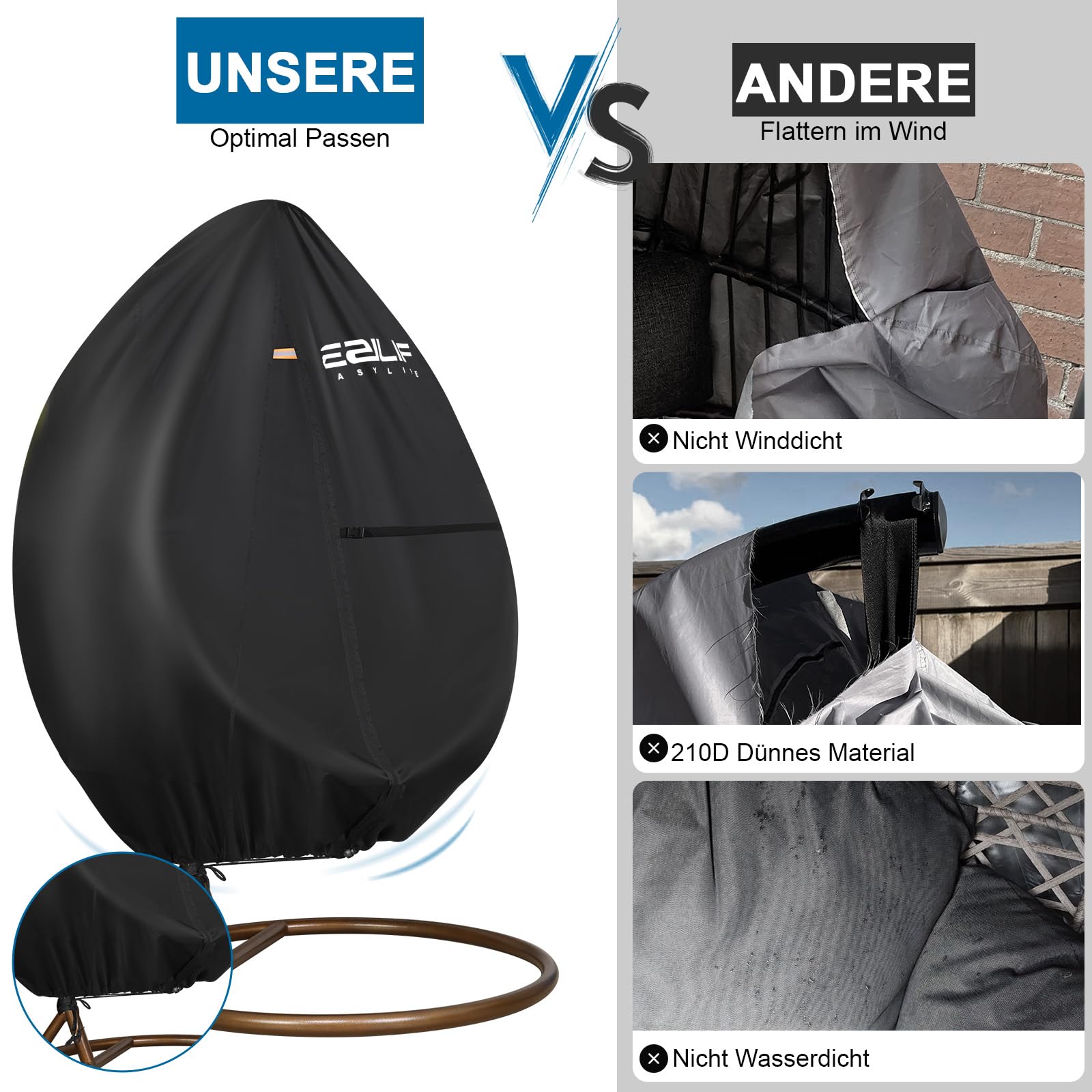 Housse de protection fauteuil suspendu, tissu Oxford 420D, fermeture éclair imperméable, cordon de serrage, housse coupe-vent