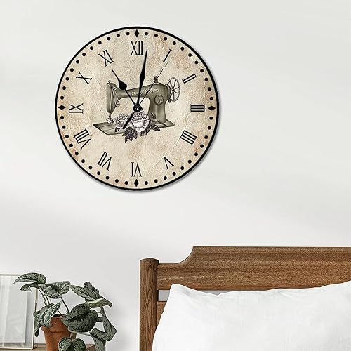 Vista 63 de Relojes de pared de madera para máquina de coser de flores, relojes sin marco, 10 pulgadas, brillante, silencioso, sin tictac, funciona