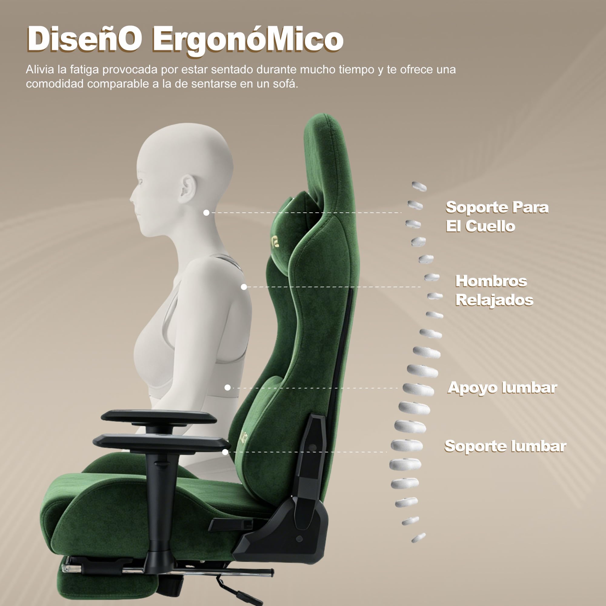 Symino Silla Gaming Ergonómica con Reposapiés, 150° Reclinable: Soporte Lumbar y Reposacabezas Regulable, Ajustable en Altura, Soporta hasta 200kg (Green)