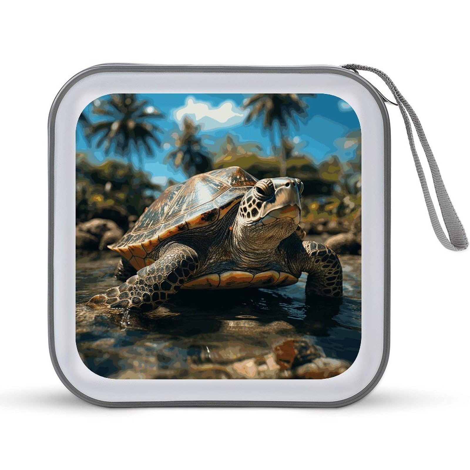 JTREHY Big Turtle And Palm Trees CD Case 40 Capacity CD/DVD Case Holder Disc Storage Organizer Wallet Bag Portable Zipper CD Case Holder for Car Home Office Travel