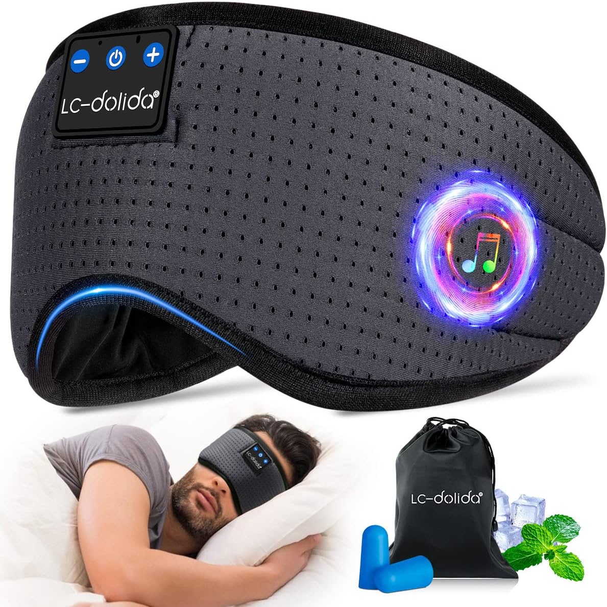 LCdolida Bluetooth Sleep Mask with Headphones for Side Sleeper,Breathable Sleep Headphones Eye