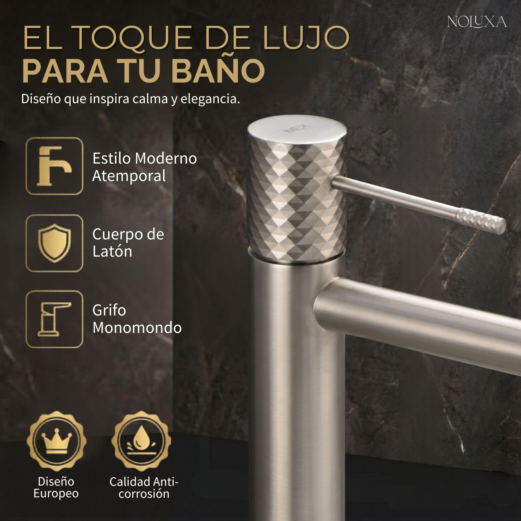 IMEX - Grifo Lavabo Níquel | Grifo Baño Monomando con Agua Fria y Caliente | Grifo de Caño Bajo Fabricado con Latón | Ahorro de Agua y Fácil Instalación | Serie Toscana | Color Níquel Cepillado