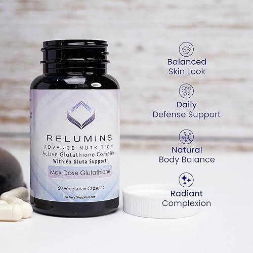 Miniatura 5 de Relumins Advance White Active Glutathione Complex  Dosis máxima de 900 mg de glutatión con 6 potenciadores, ALA y NAC  Suplemento iluminador de la