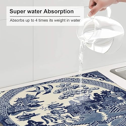 Miniatura 5 de Chinoiserie - Tapete de secado de platos para encimera de cocina, microfibra suave, ultra absorbente, tapete escurridor de platos de 16 x 18 pulgadas