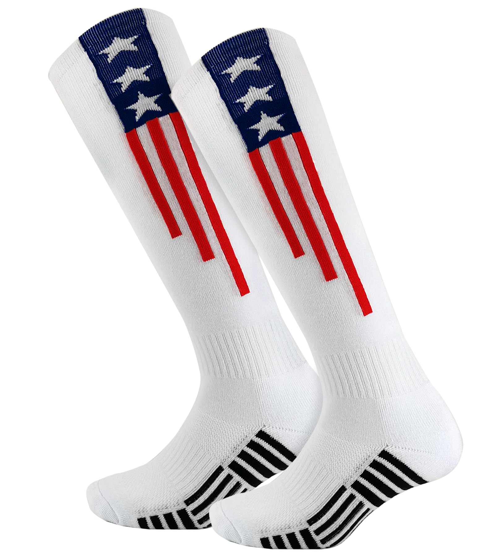 BUENWAZAmerican Flag Athletic Knee High Socks Patriotic Over the Calf Socks for Baseball Football Softball Soccer