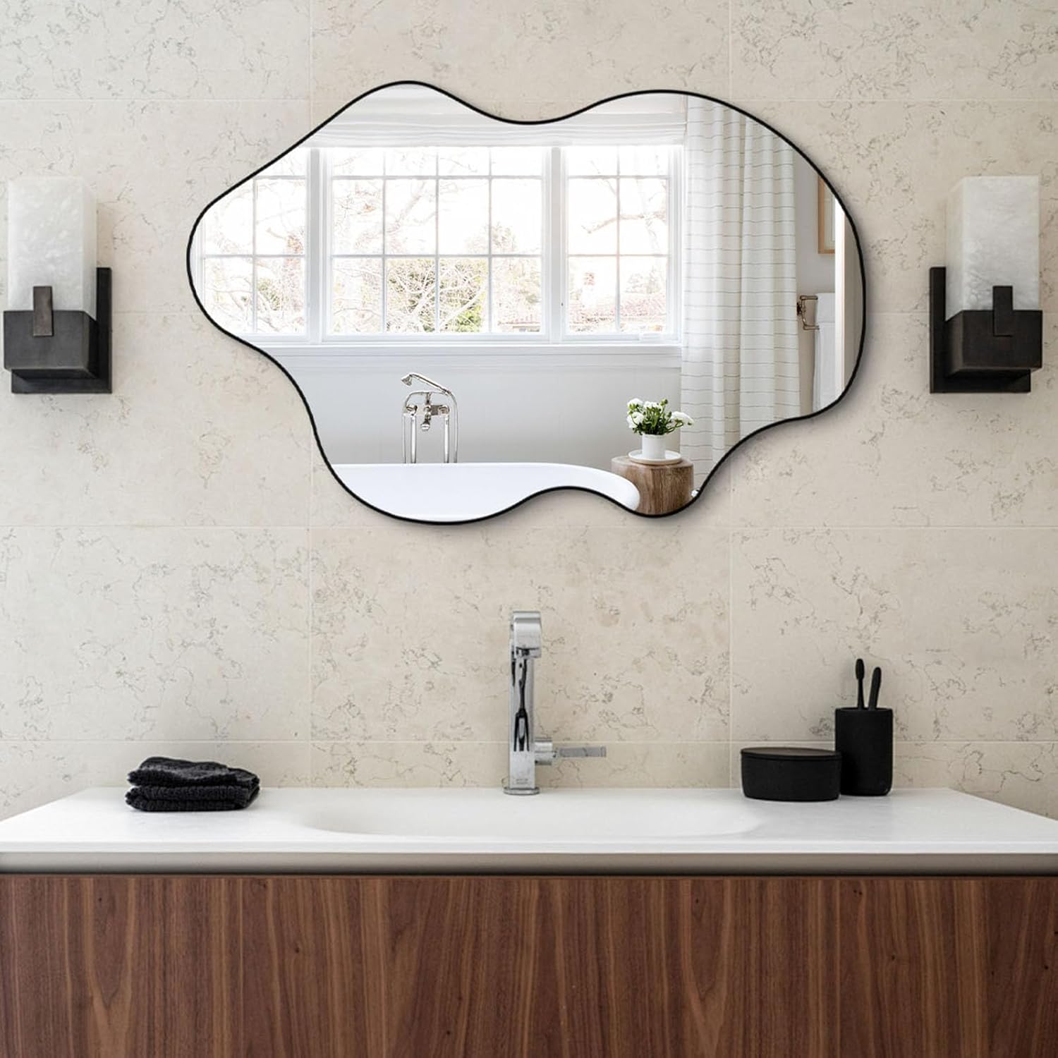 Irregular Wall Mirror, 31.5"x23.6" Asymmetrical Vanity Mirrors for Bathroom, Unique Shaped Mirror, Modern Frameless Abstract Mirrors for Living Room Bedroom Hallway Entryway Fireplace