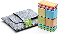 Tegu Pocket Pouch 8-Piece Magnetic Wooden Block Set Tints - Portable Travel Stacking Blocks for Kids & Adults