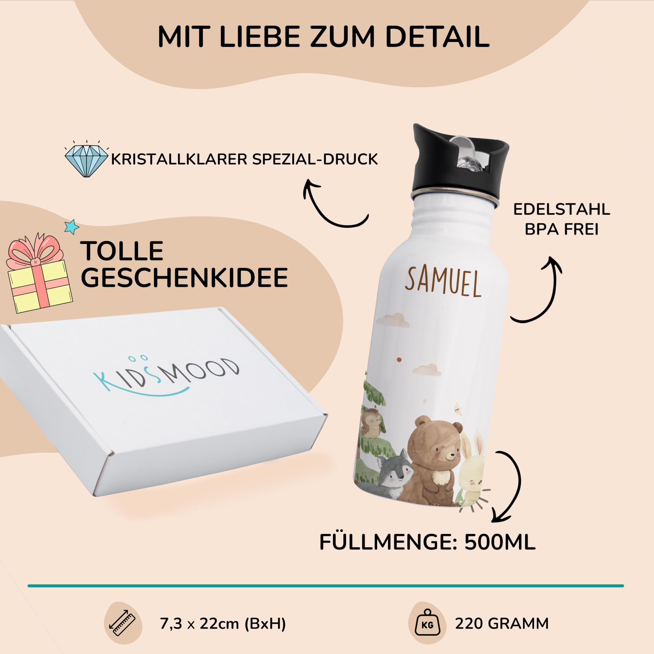 Kidsmood - Personalisiertes Trinkflasche & Brotdose Set, Edelstahl Brotdose Kinder mit Fächern & Trinkflasche Kinder Personalisiert mit Namen – Geschenk zur Einschulung Junge & Schultüte Mädchen
