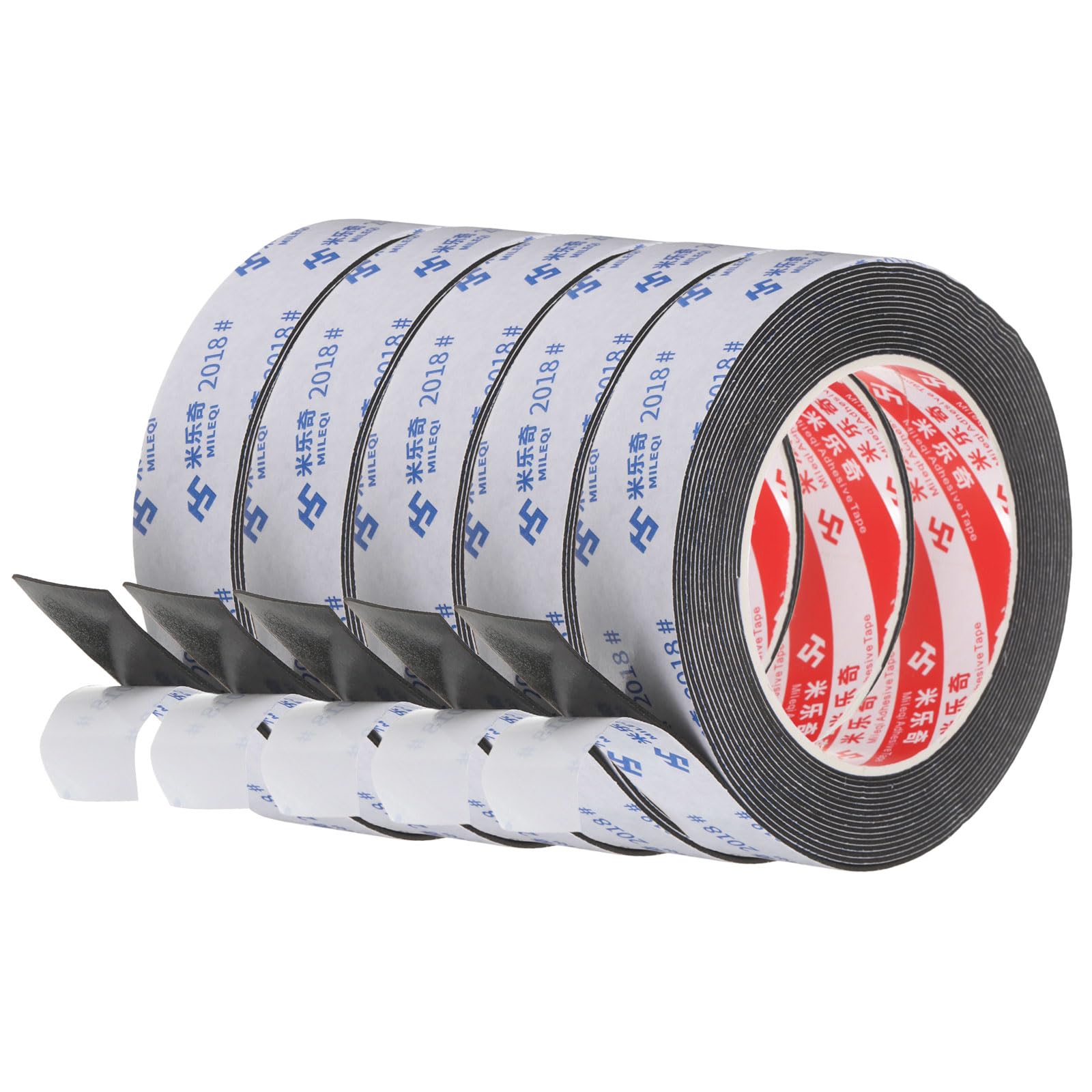 PATIKIL 5Roll Sponge Rubber Foam Tape, 2.5cm x 1mm x 5 Meters Self-Adhesive Foam Insulation Tape Weather Stripping for Window Door Soundproofing Weatherstrip AC Seal Strip, Black