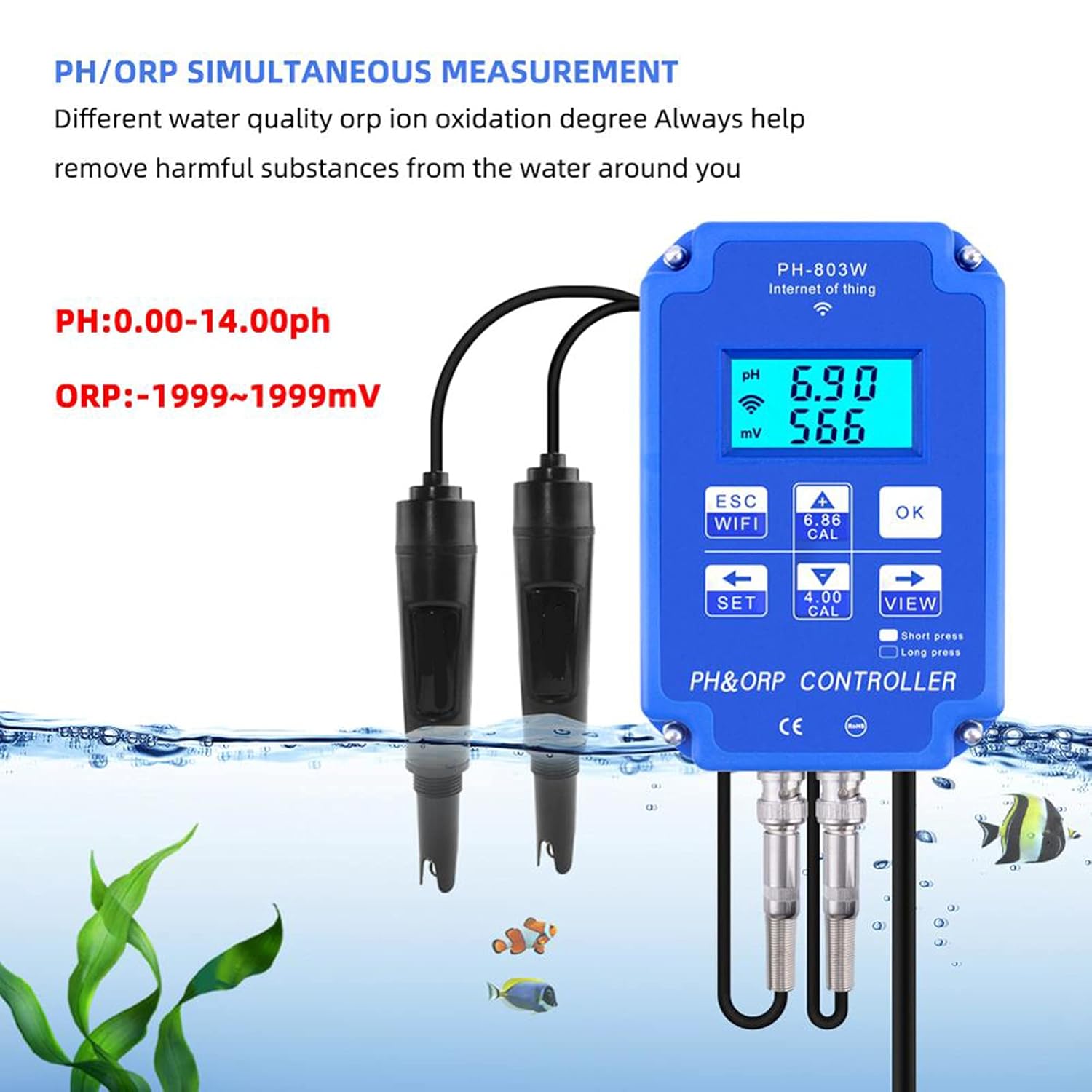 7 in 1 PH EC TDS Temp ORP CF Meter Multi-Parameter Water Quality Monitor Acidometer for Aquarium Swimming Pool