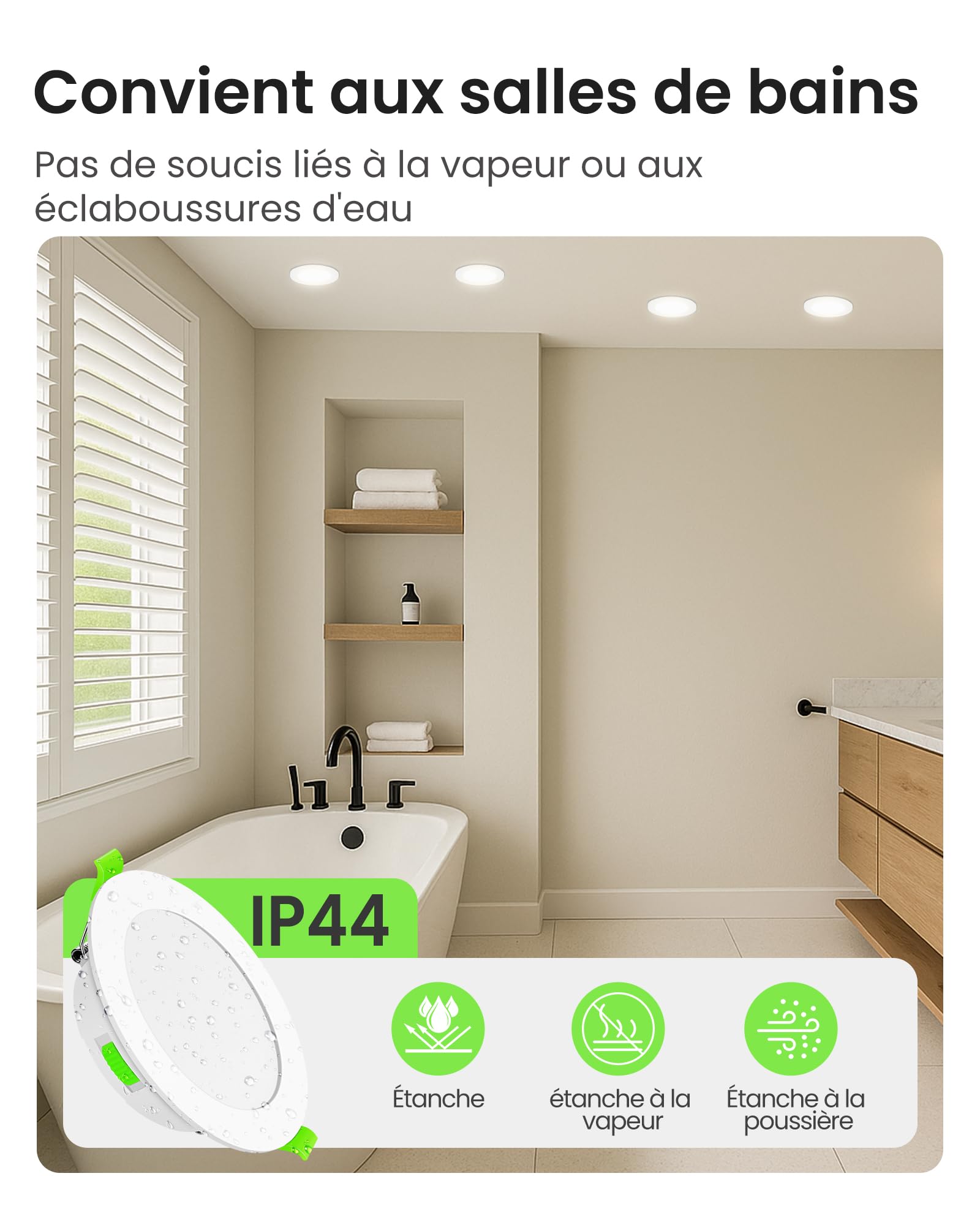 ALUSSO Spot LED Encastrable Extra Plat, 5W 440LM Dimmable IP44 LED Spot Etanche Salle de bain, 3CCT Blanc Chaud 3000K Blanc Neutre 4000K Blanc Froid 6500K, Trou Φ68-78mm, Lot de 10