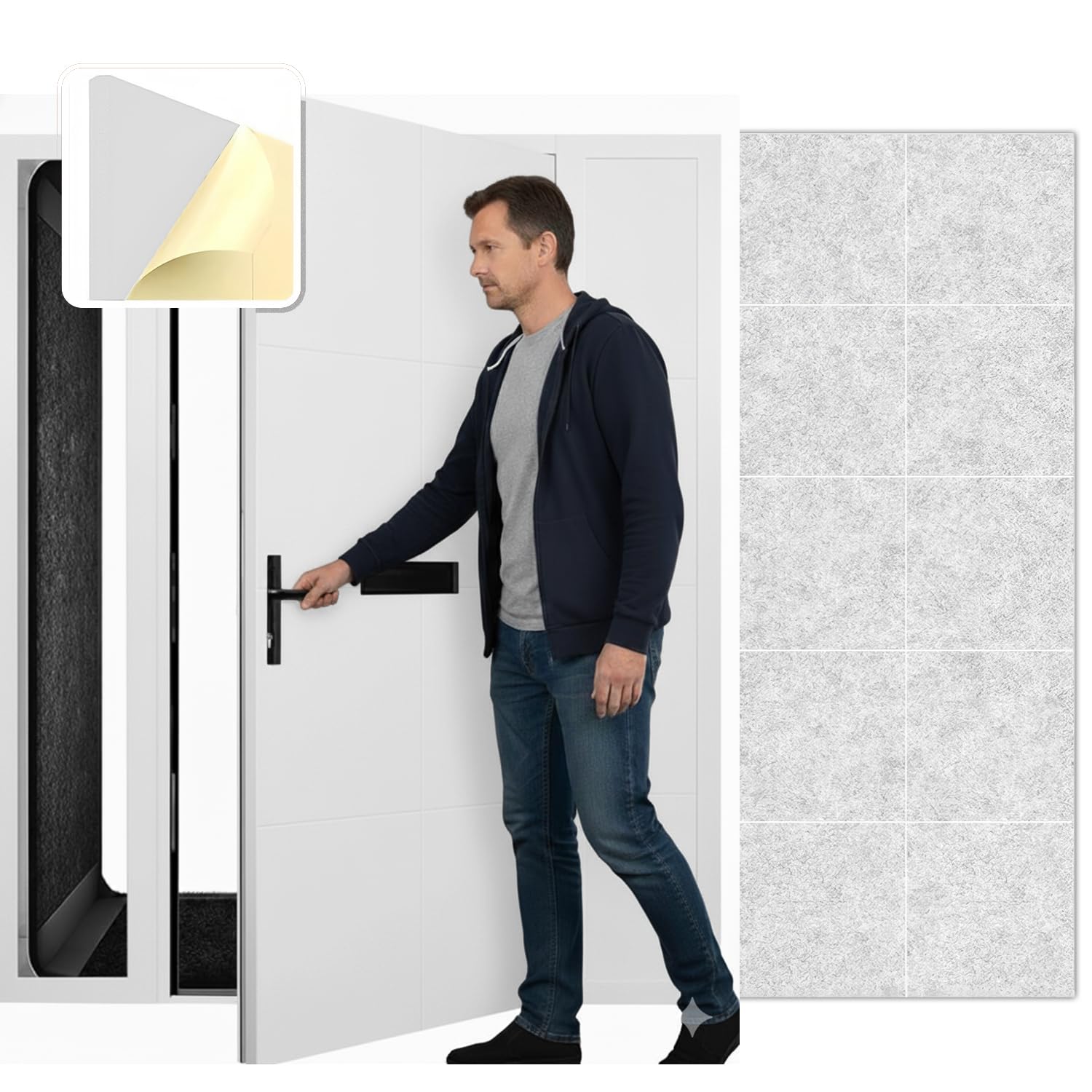 Arrowzoom 20 Pack Soundproof Door Kit Pro Panels – Self-Adhesive High-Density Foam Tiles, 12"x12"x0.78", 40dB Noise Reduction Acoustic Sound Insulation for Interior Doors & Home Studios – White KK1244