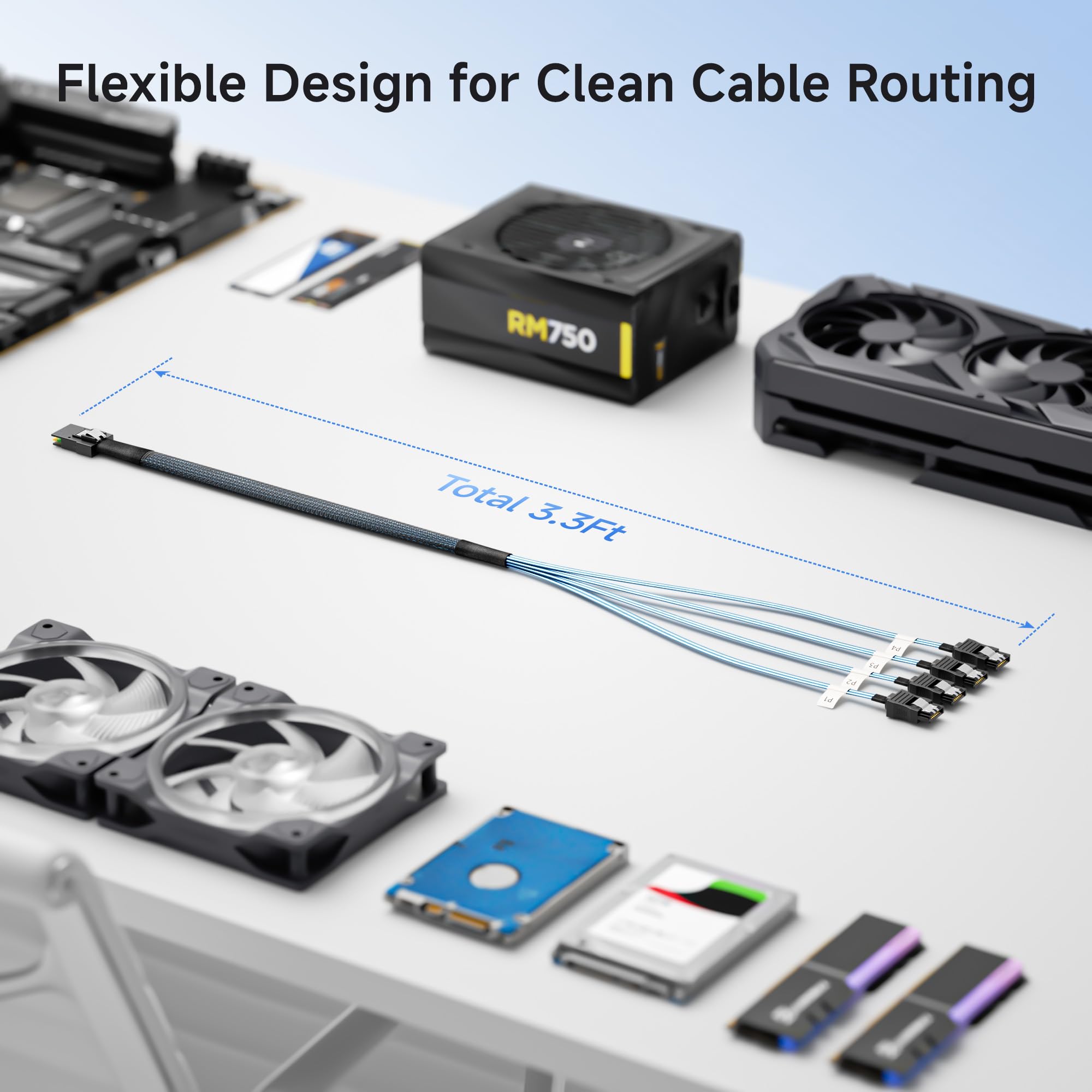 Cable Matters Kabel Mini SAS SFF-8087 do 4x SATA, 1 m | Wewnętrzny kabel rozdzielający 6 Gbps do pamięci masowej