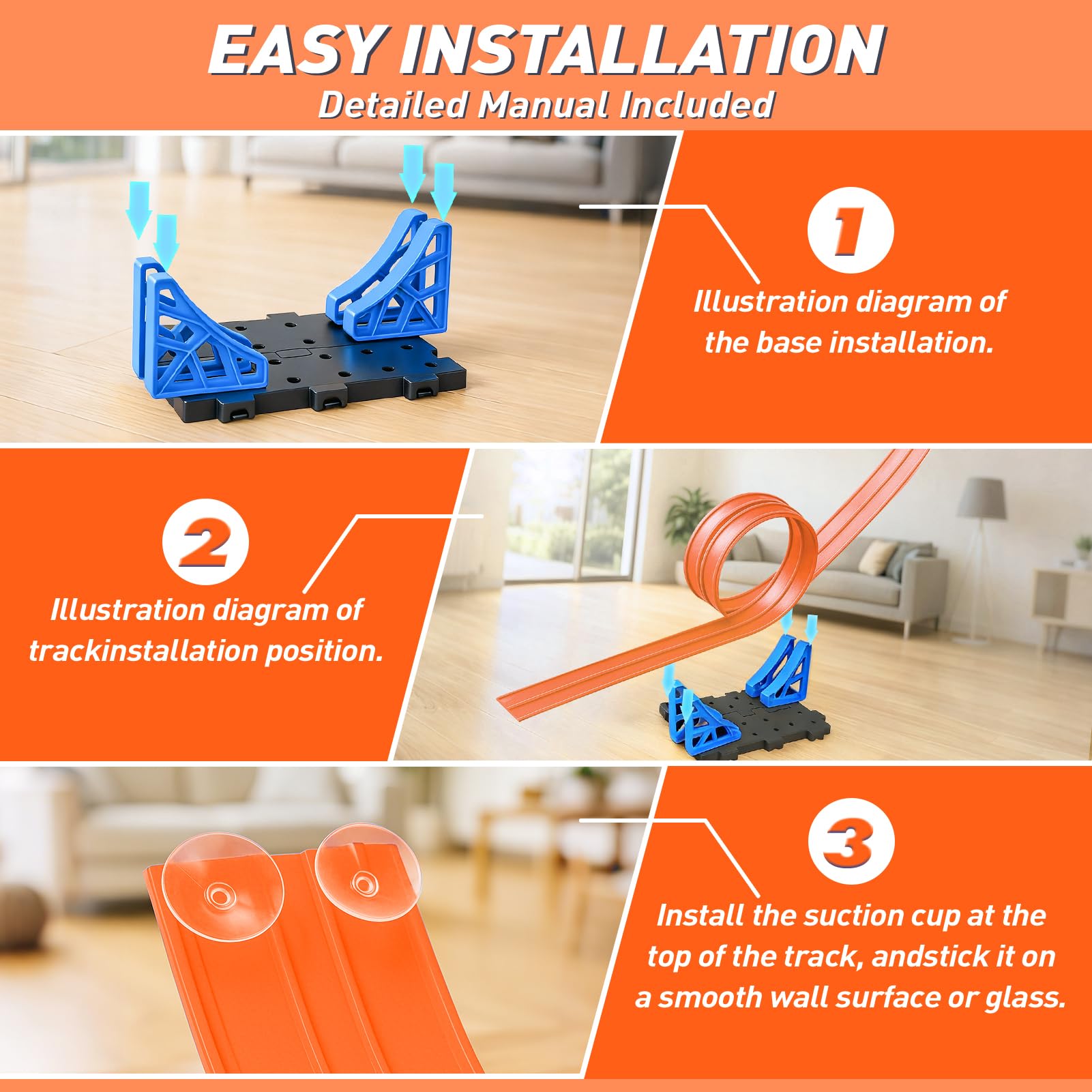 Dreamon 6 Metri Piste Macchinine per Bambini 3 4 5 6 Anni Pista Flessibile Macchinine con 4 Macchinine 2 Rampe 1 Borsa Portaoggetti 4 Ventose Regalo per Bambino e Bambine