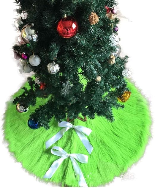 Eanpet Christmas Tree Skirt Fur Xmas Tree Skirts Mat Pure Faux Round Carpet for Home Party Decorations Ornaments (Green 30 Inch)
