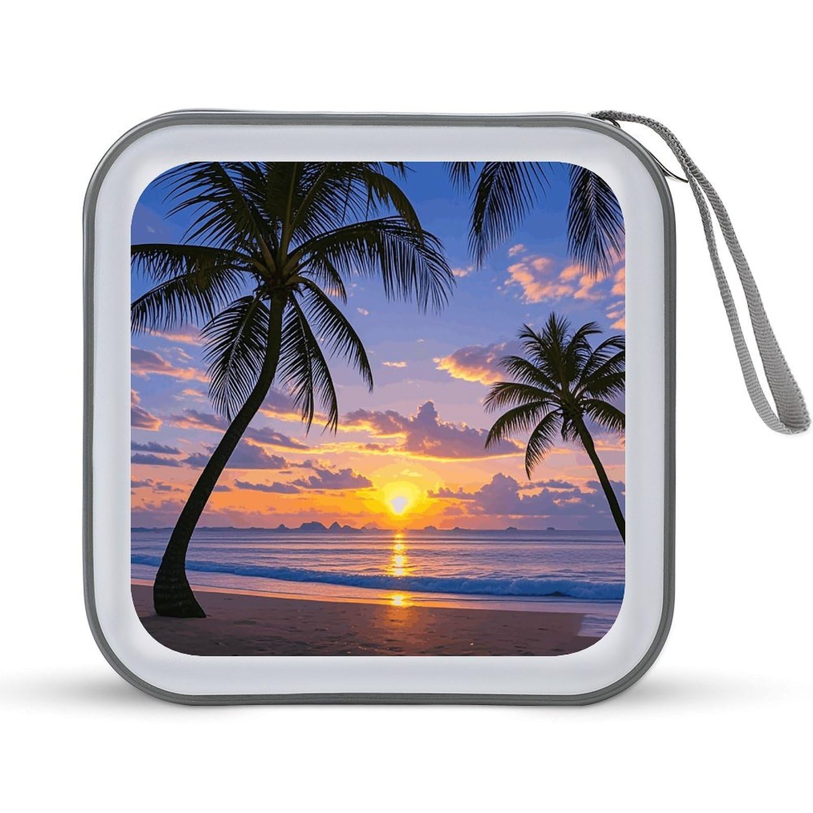 VstaDank Palm Tree Sunset DVD Case With Zipper Portable CD Case Hardshell DVD VCD Binder Storage Box EVA Protective Blu-ray Wallet 40 Capacity CD Wallet Movie Music Media Disc Wallets