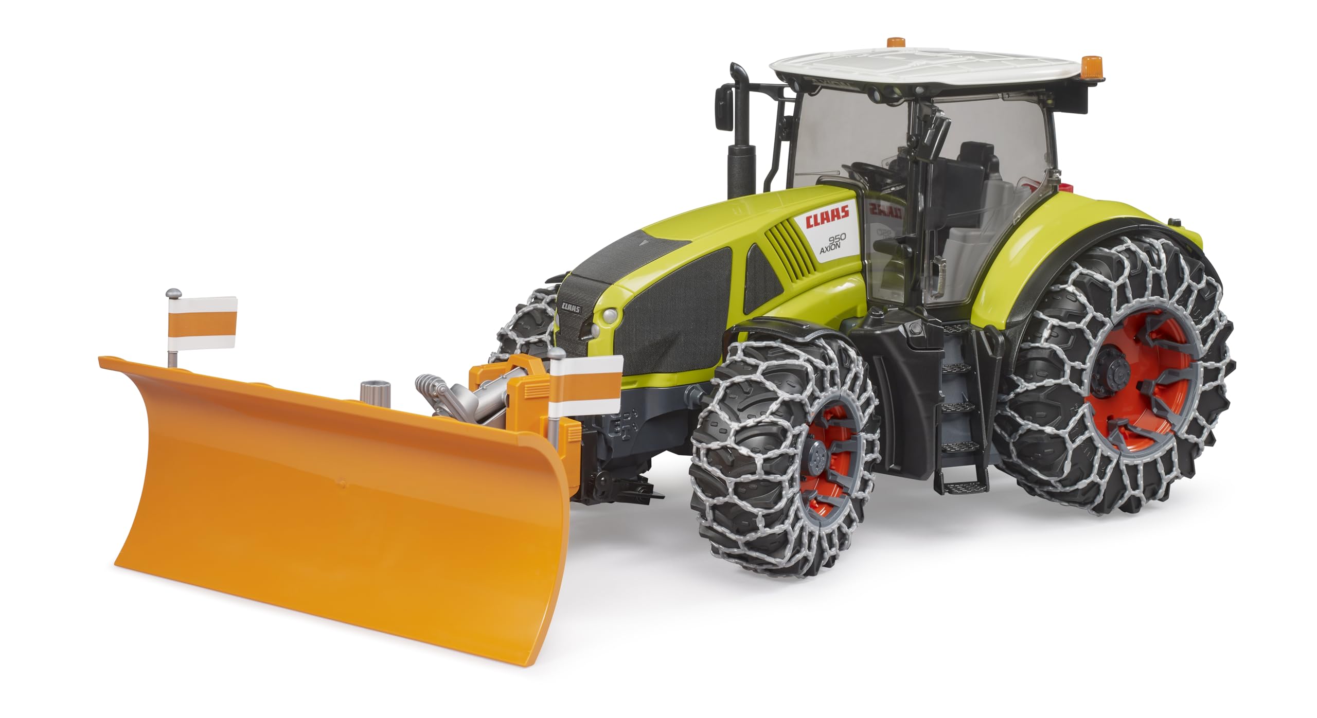 Bruder Claas Axion 950 Tractor with Snow Chains & Plough Blade – 1:16 Winter Service Vehicle for Kids Ages 3+, Green
