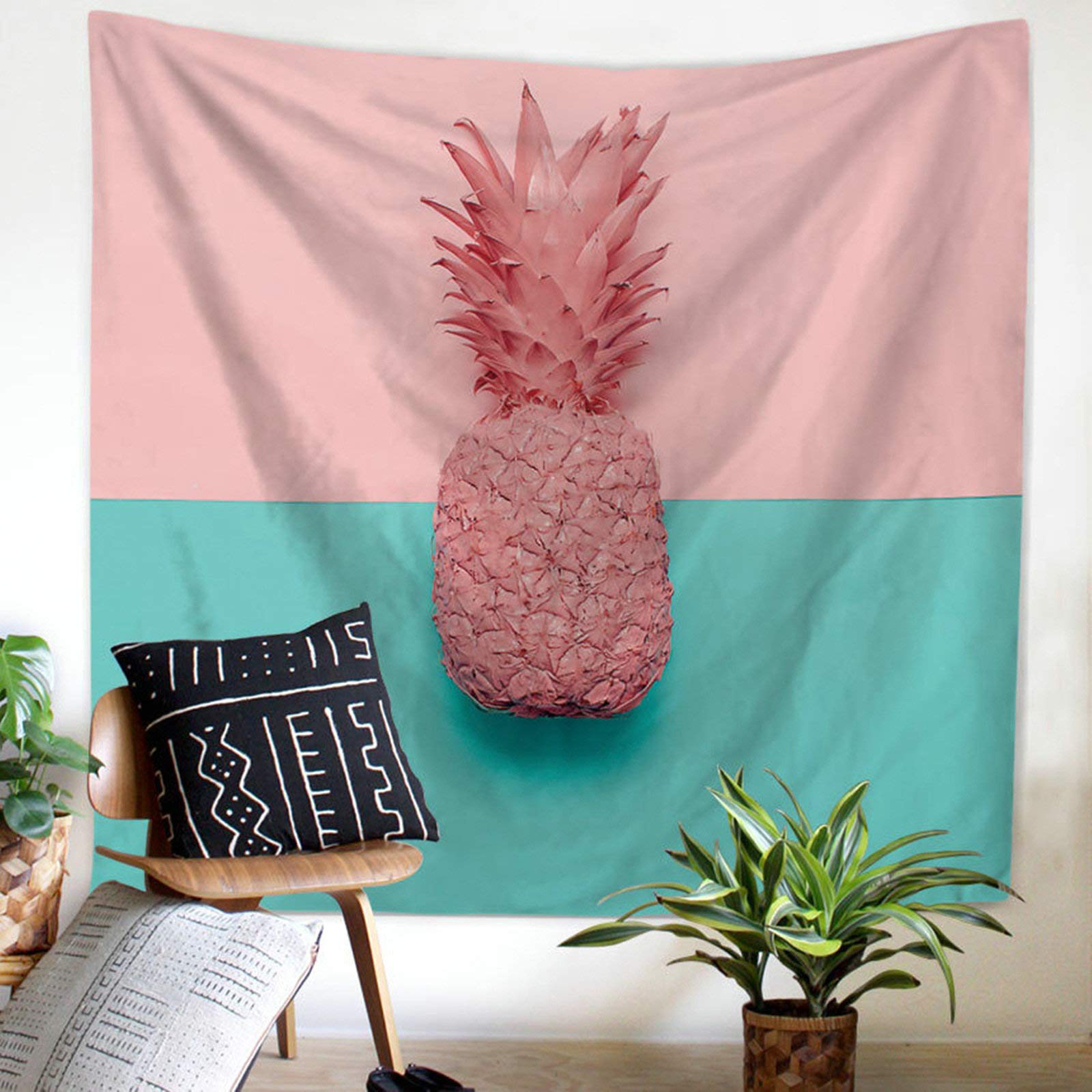 Tapiz de pared KnSam rosa y azul de piña para decorar tu dormitorio o salón