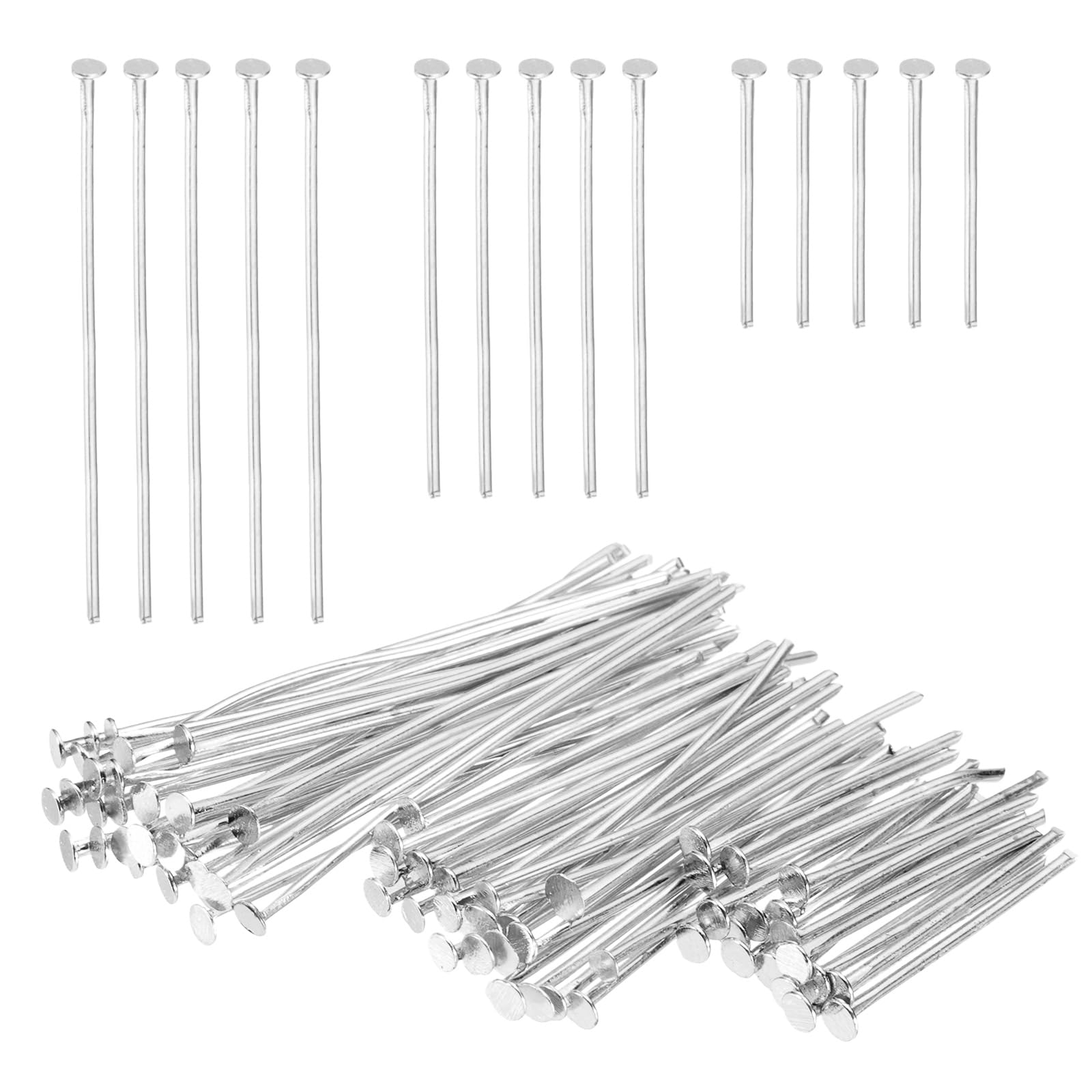 PATIKIL 0.8/1.2/1.6Inch Flat Head Pins, Jewelry Making Headpins Straight Pins Findings Bendable for DIY Craft Bracelet Necklace Earring Pendant Making Supplies-600Pcs(Silver Tone)