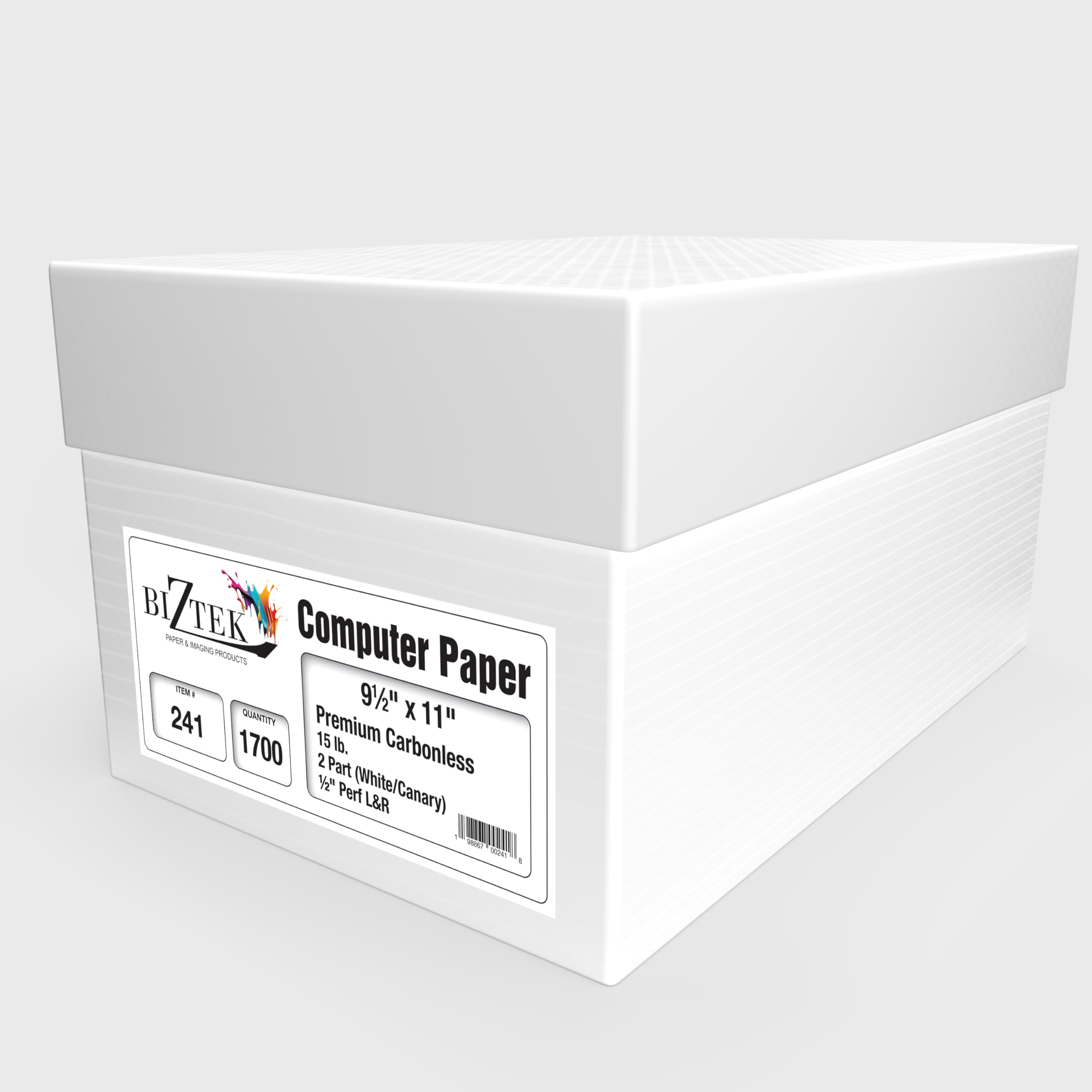 BIZTEK 91192 - 9.5" x 11" Carbon Free Computer Continuous Paper, Left and Right Perforated, 15 Pounds, 2 Part White/Canary (1,700 Sheets), Made in the USA