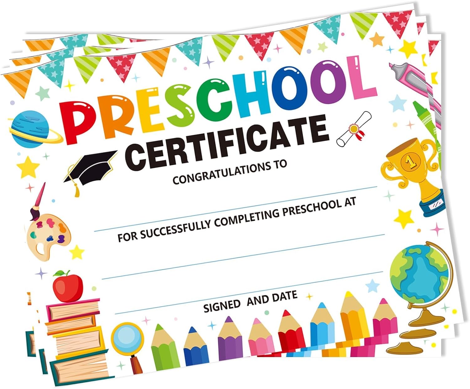 30 St ck Vorschulabschluss-Urkunden bunte Kindergarten-Diplome PreK-Abschlusszubeh r Auszeichnungen f r Sch lerleistungen 216 x 279 cm wei
