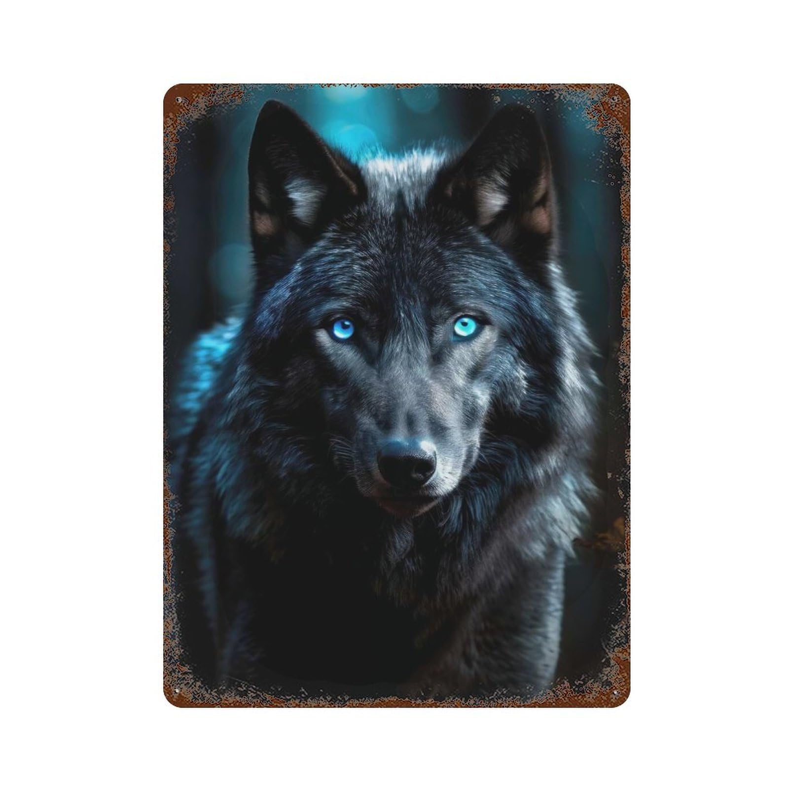 Painted Wolf Portrait Rust Effect Tin Sign 15.7"x11.8", Vintage Wall Decor for Pub, Kitchen And Man Cave Decor