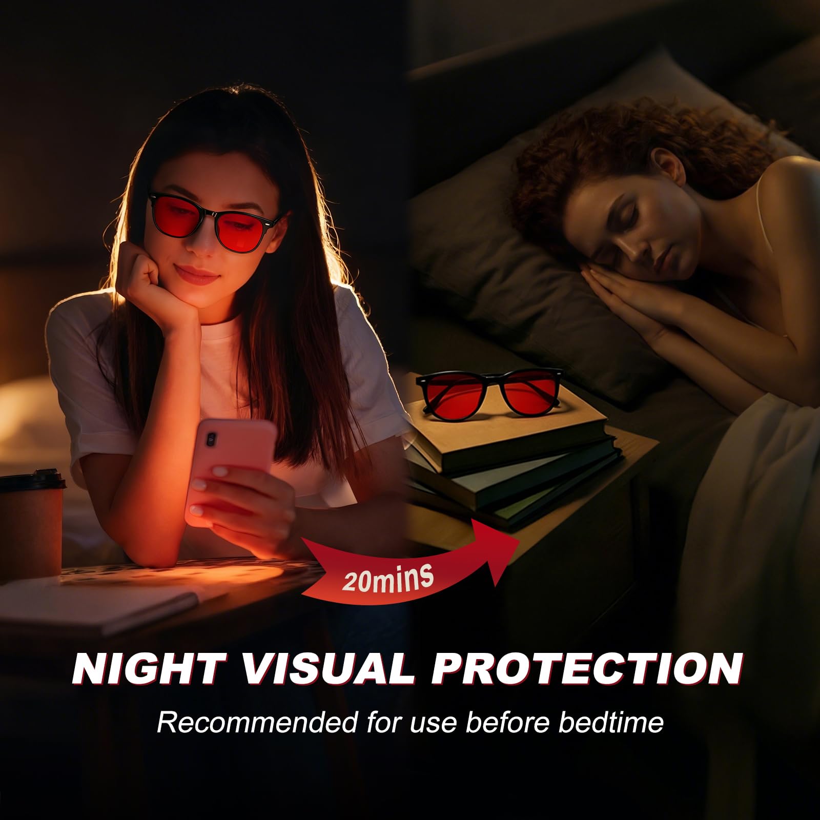 Okany Lunettes Anti Lumière Bleue – Ambre Jour & Rouge Nuit, Homme & Femme
