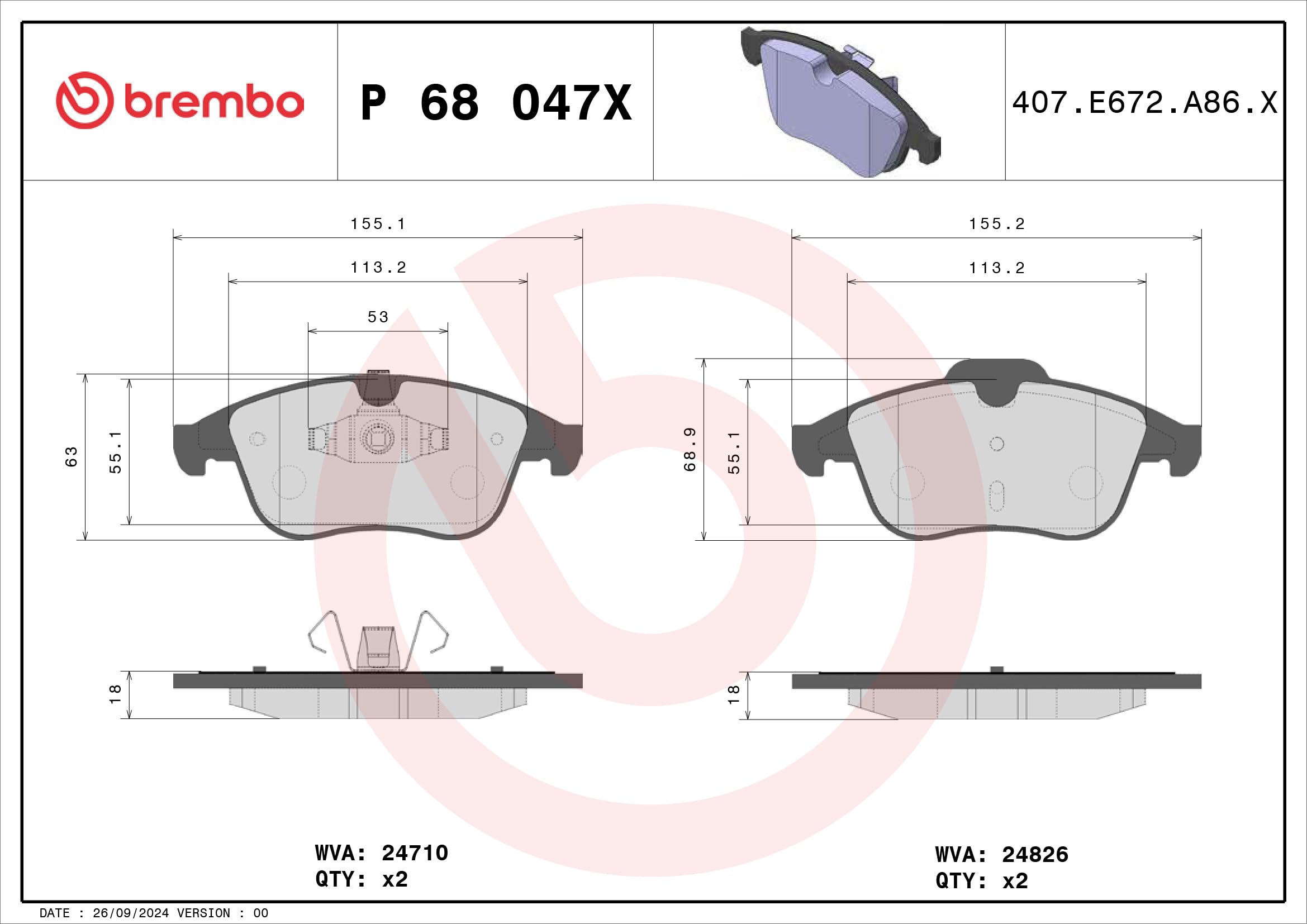 Brembo P 68 047X Plaquette de frein