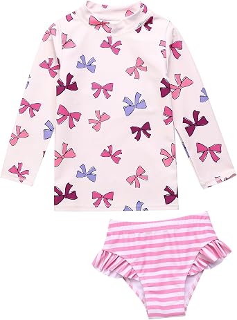 VAENAIT BABY Girls Rash Guard Swimsuit UPF 50+ Long Sleeve Toddler Bathing Suit Ribbon Stawberry Floral Fruit for 28Years