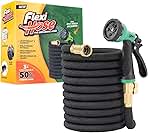 Flexi Hose with 8 Function Nozzle, 50FT - Lightweight Expandable Garden Hose, No-Kink Flexibility, 3/4 Inch Solid Brass Fittings and Double Latex Core